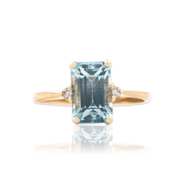 Vintage 14k Yellow Gold 2.35ct Blue Topaz Diamond Glamorous Sparkle Ring 5.00