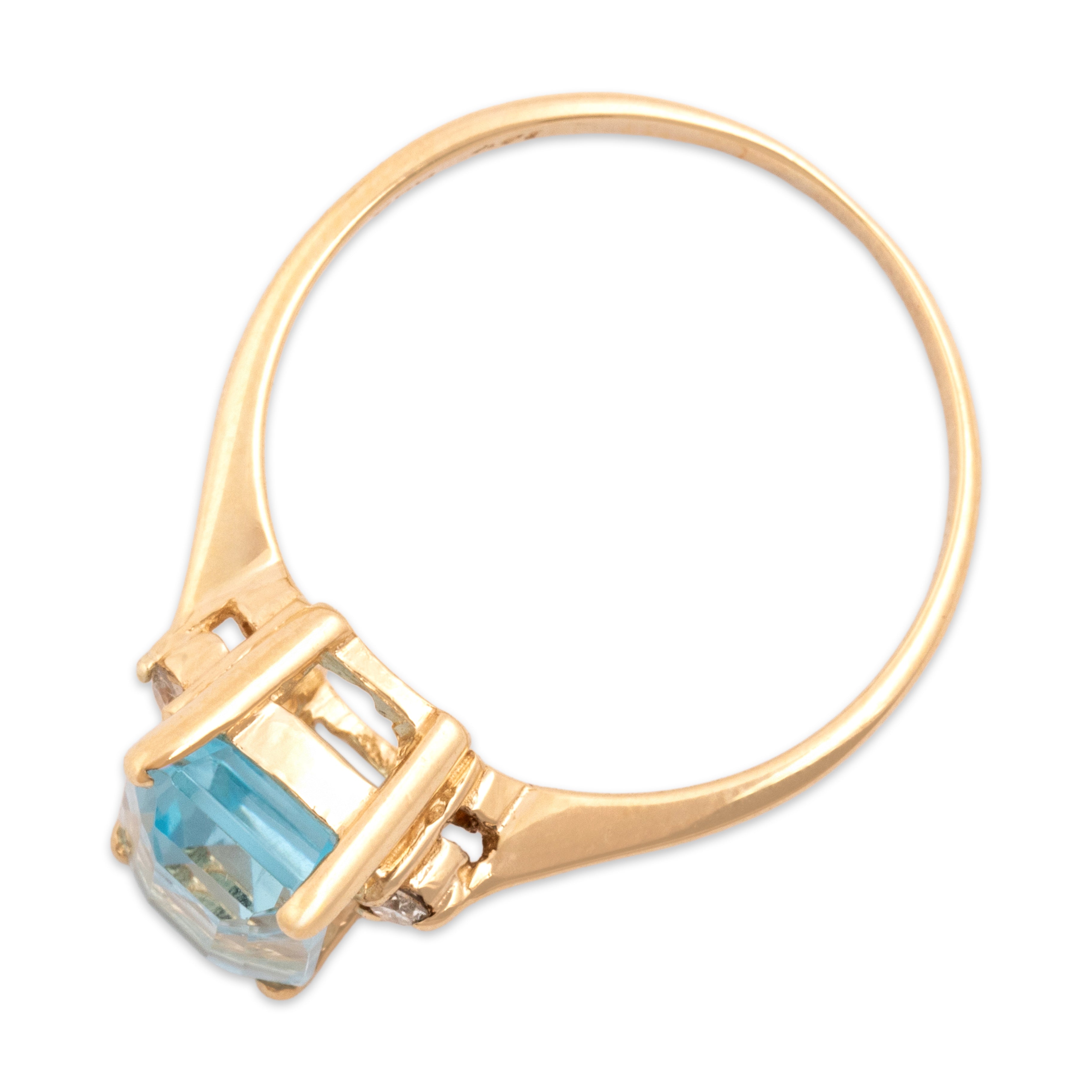 Vintage 14k Yellow Gold 2.35ct Blue Topaz Diamond Glamorous Sparkle With Delicate Band Ring - Overall view