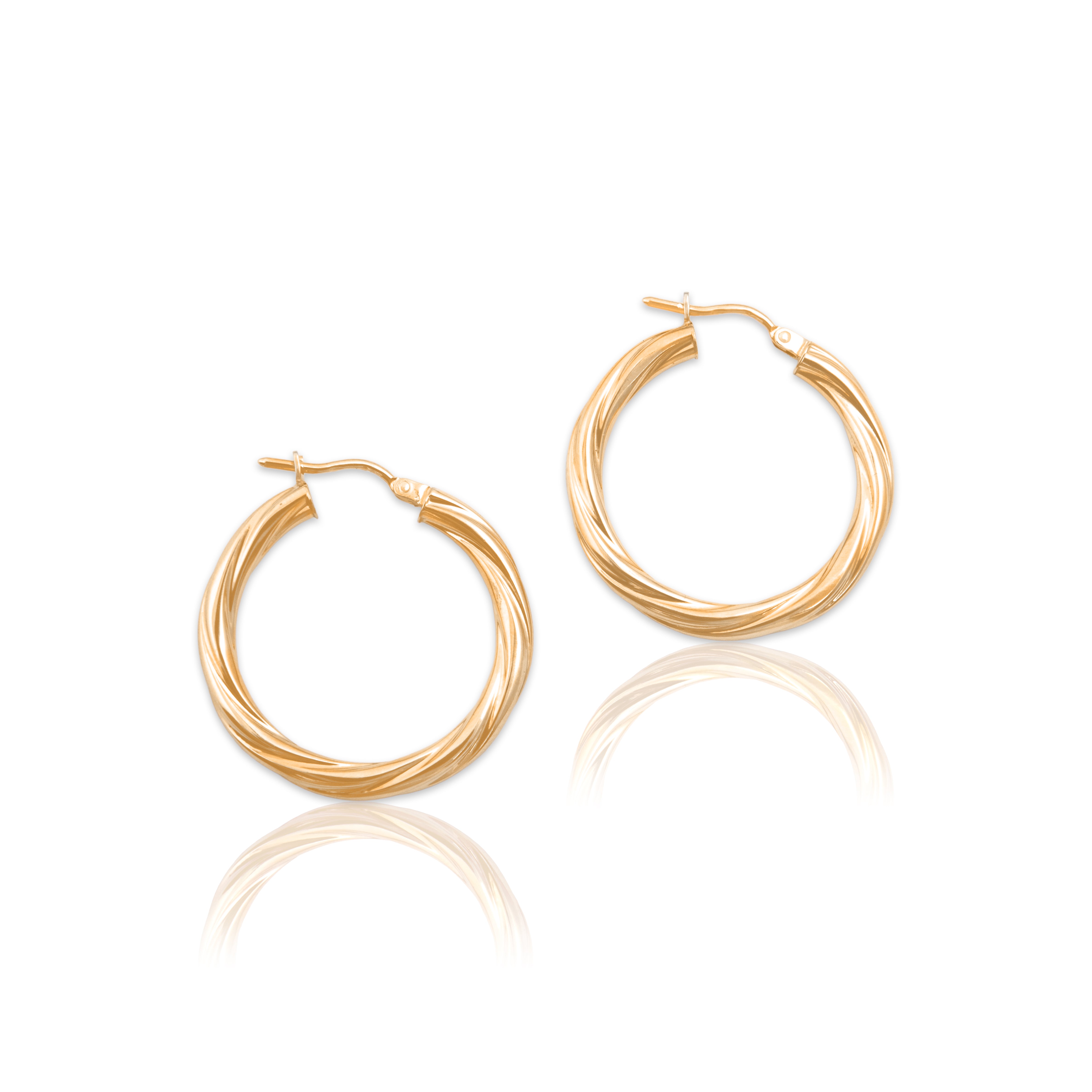 Vintage Italian Lightweight 14k Yellow Gold Twisting Hoop Earrings