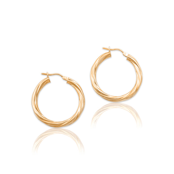 Vintage Italian Lightweight 14k Yellow Gold Twisting Hoop Earrings