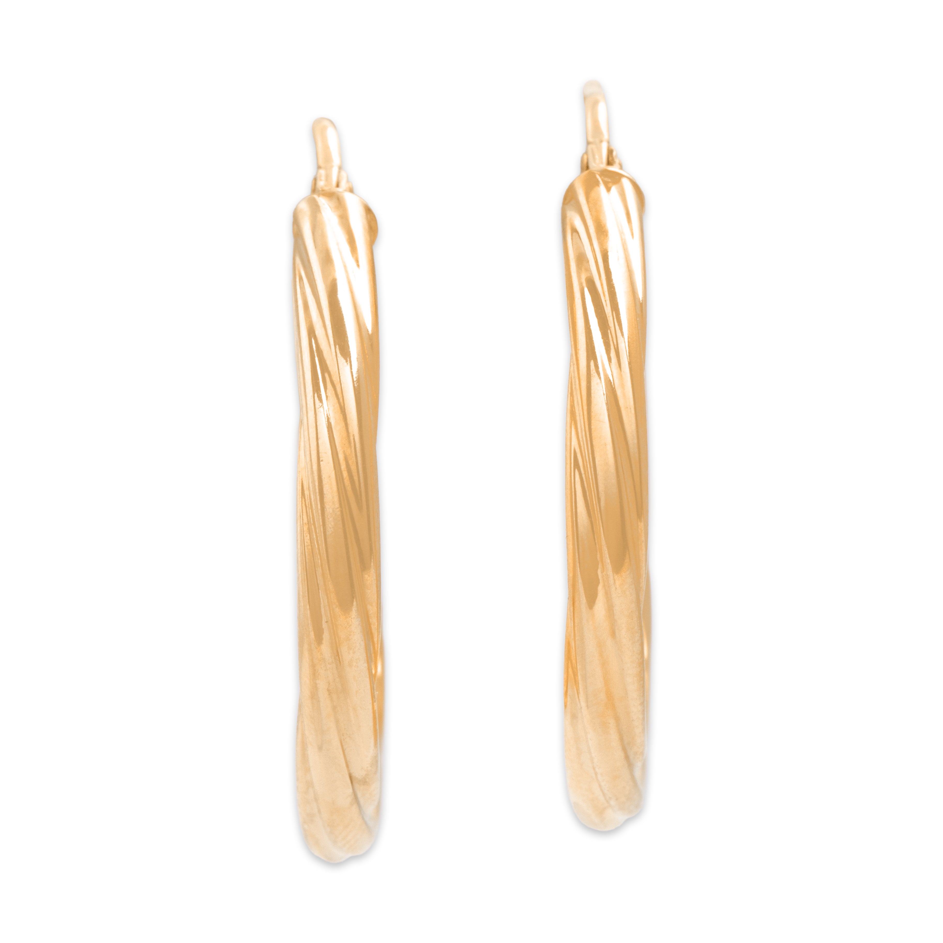 Vintage Italian Lightweight 14k Yellow Gold Twisting Hoop Earrings