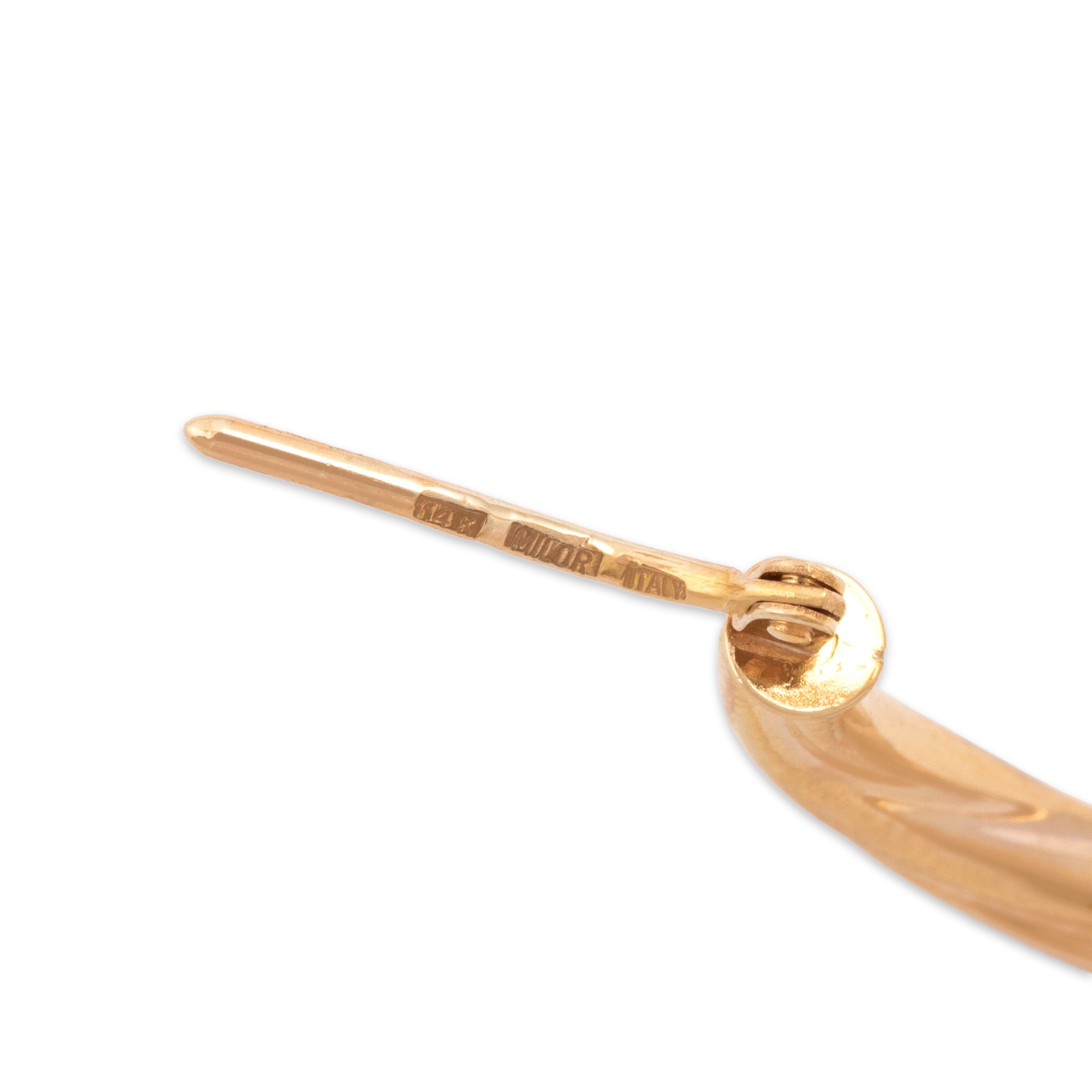 Vintage Italian Lightweight 14k Yellow Gold Twisting Hoop Earrings - Hallmark view