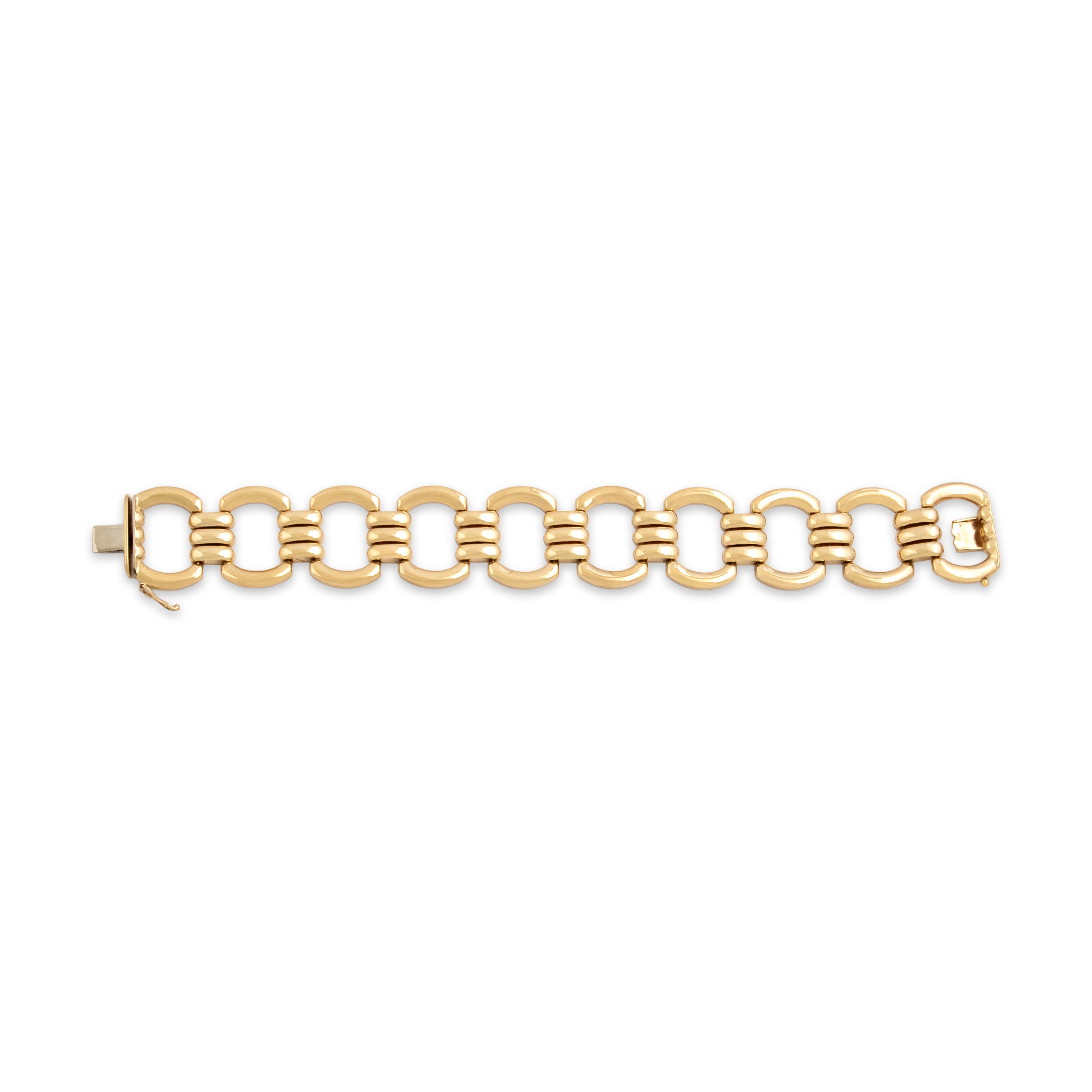 Vintage Italian 14k Yellow Gold Elegant Geometric Buckle Link Bracelet - Overall view