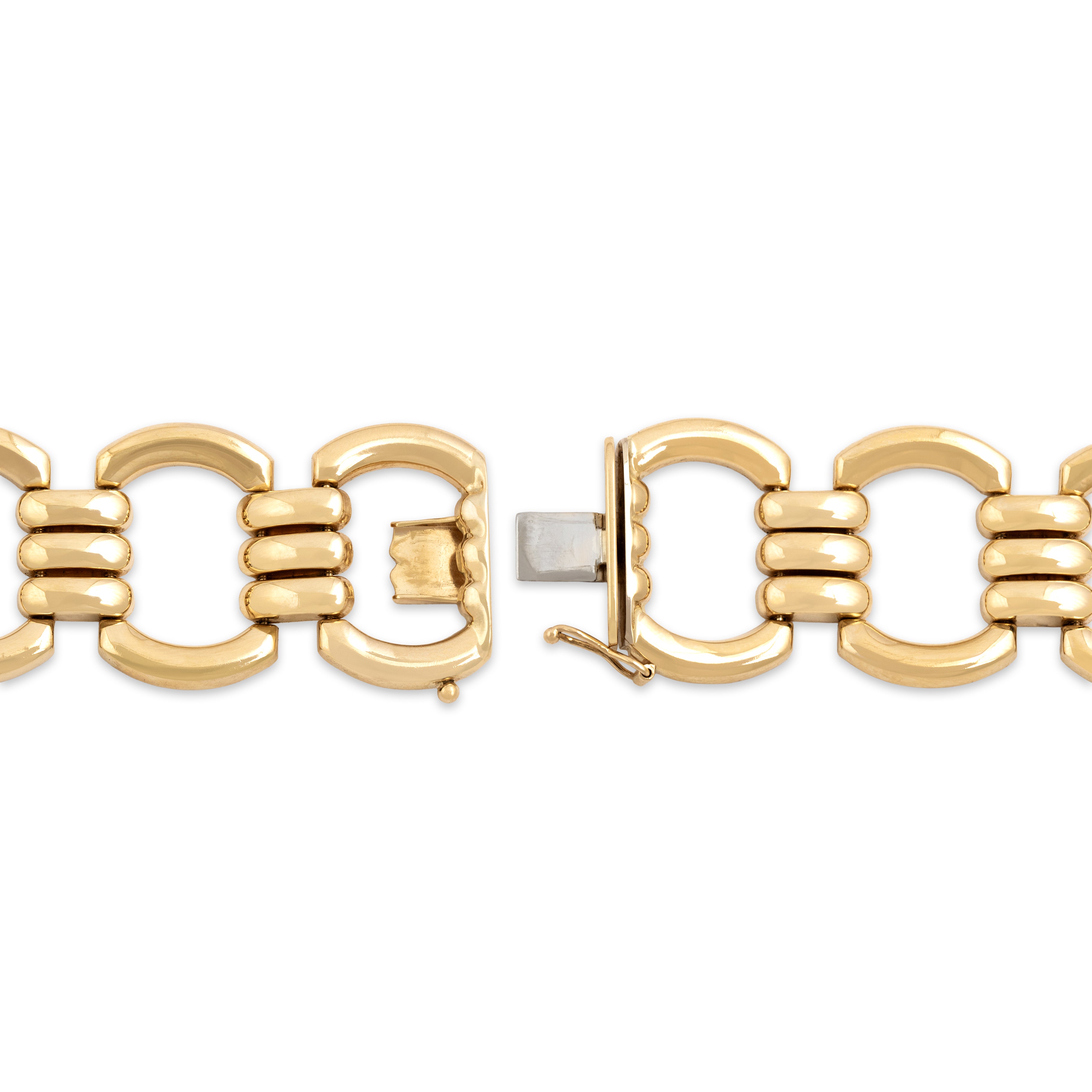 Vintage Italian 14k Yellow Gold Elegant Geometric Buckle Link Bracelet - clasp view