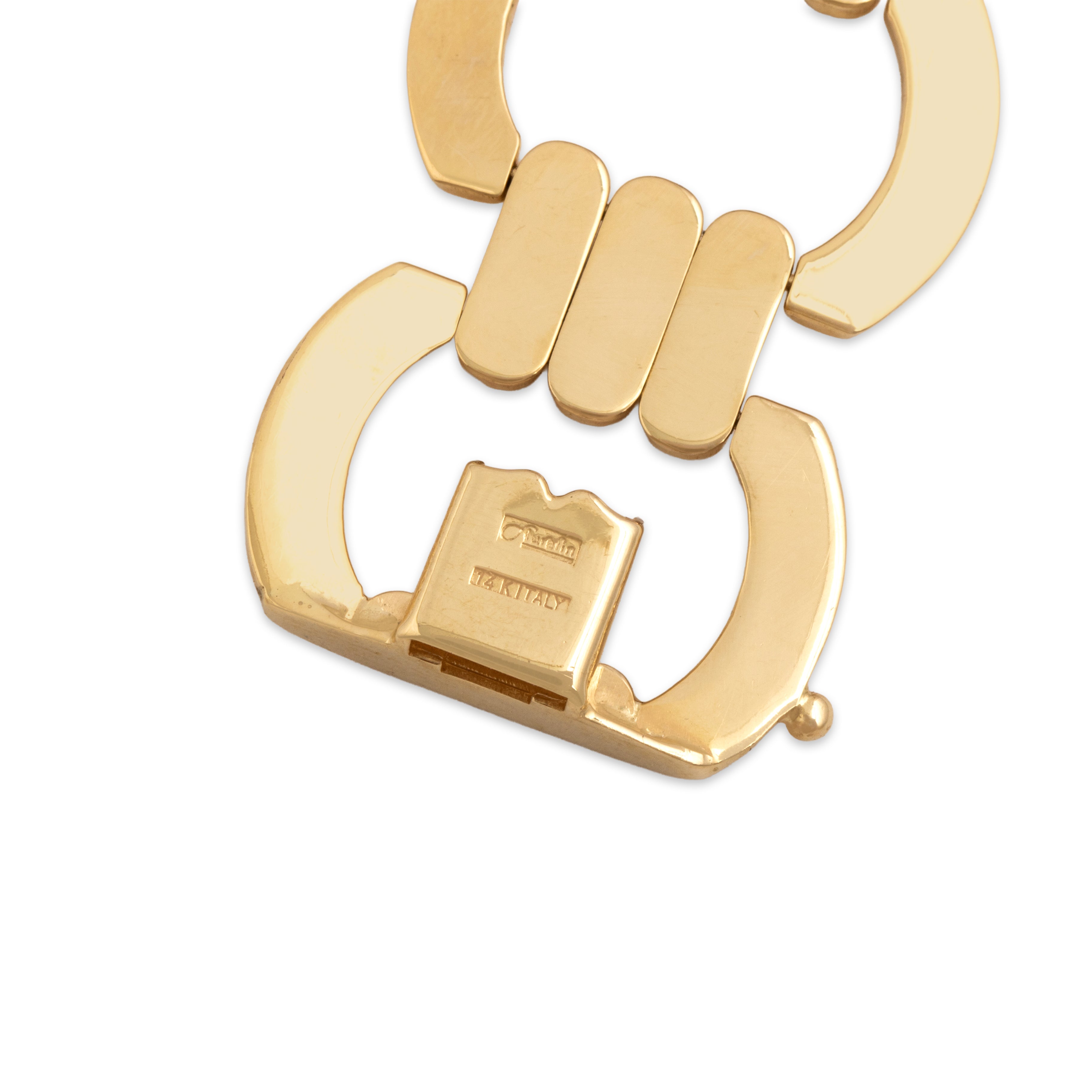 Vintage Italian 14k Yellow Gold Elegant Geometric Buckle Link Bracelet - Hallmark view