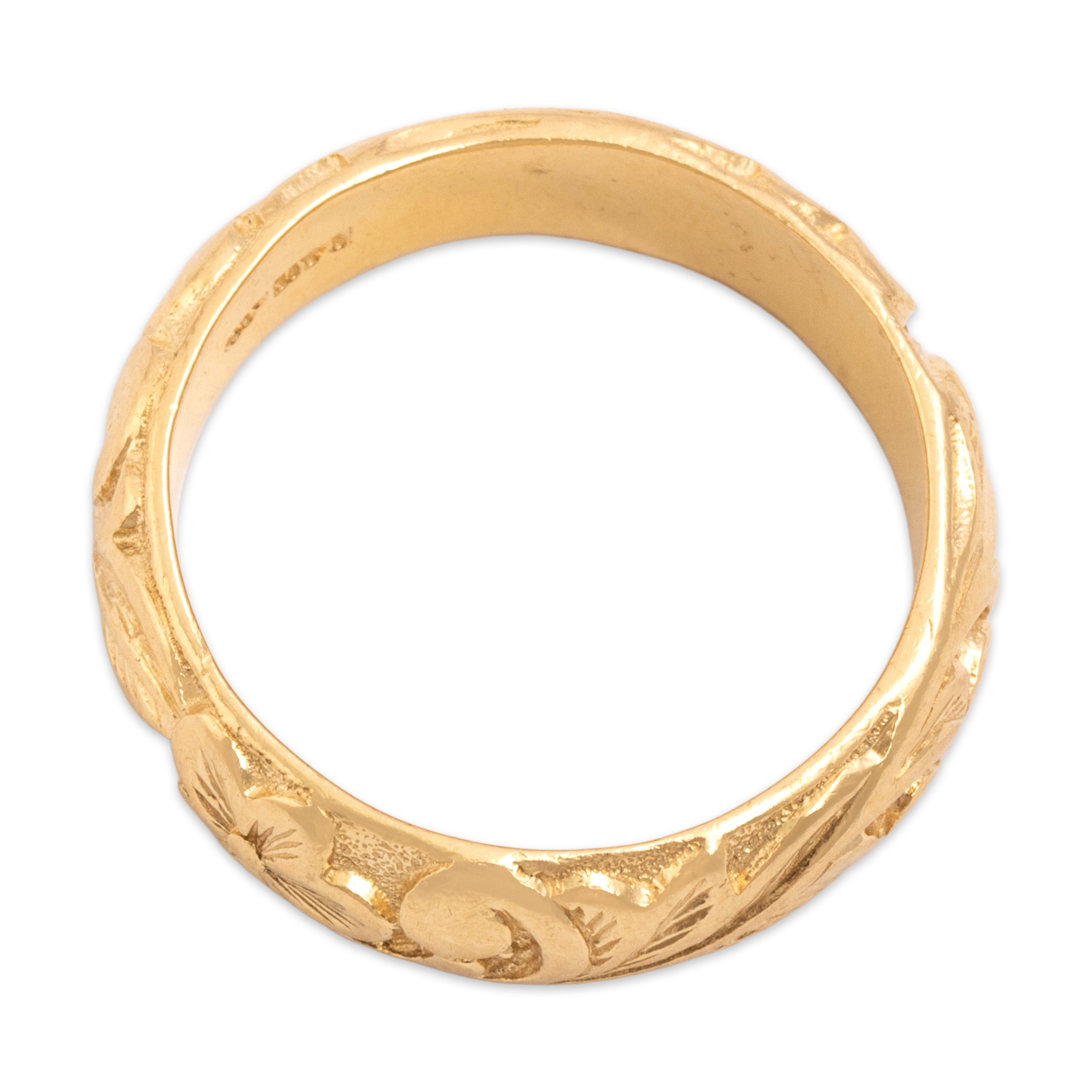 Vintage 14k Yellow Gold Flowing Leafy Floral Eternity Band Ring - detail view #1