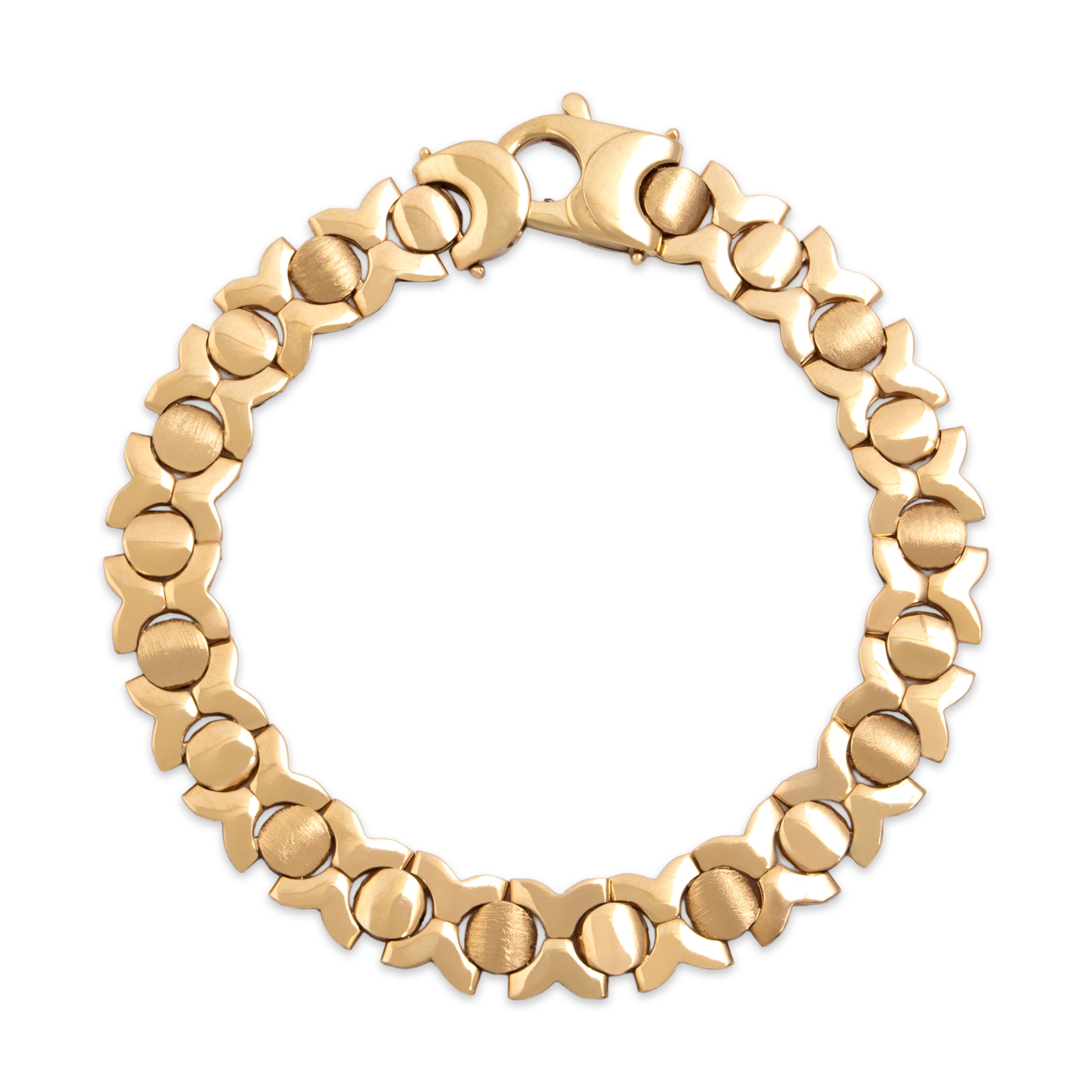 Vintage Italian 14k Yellow Gold Alternating Brushed Xo Bracelet - Close-up view