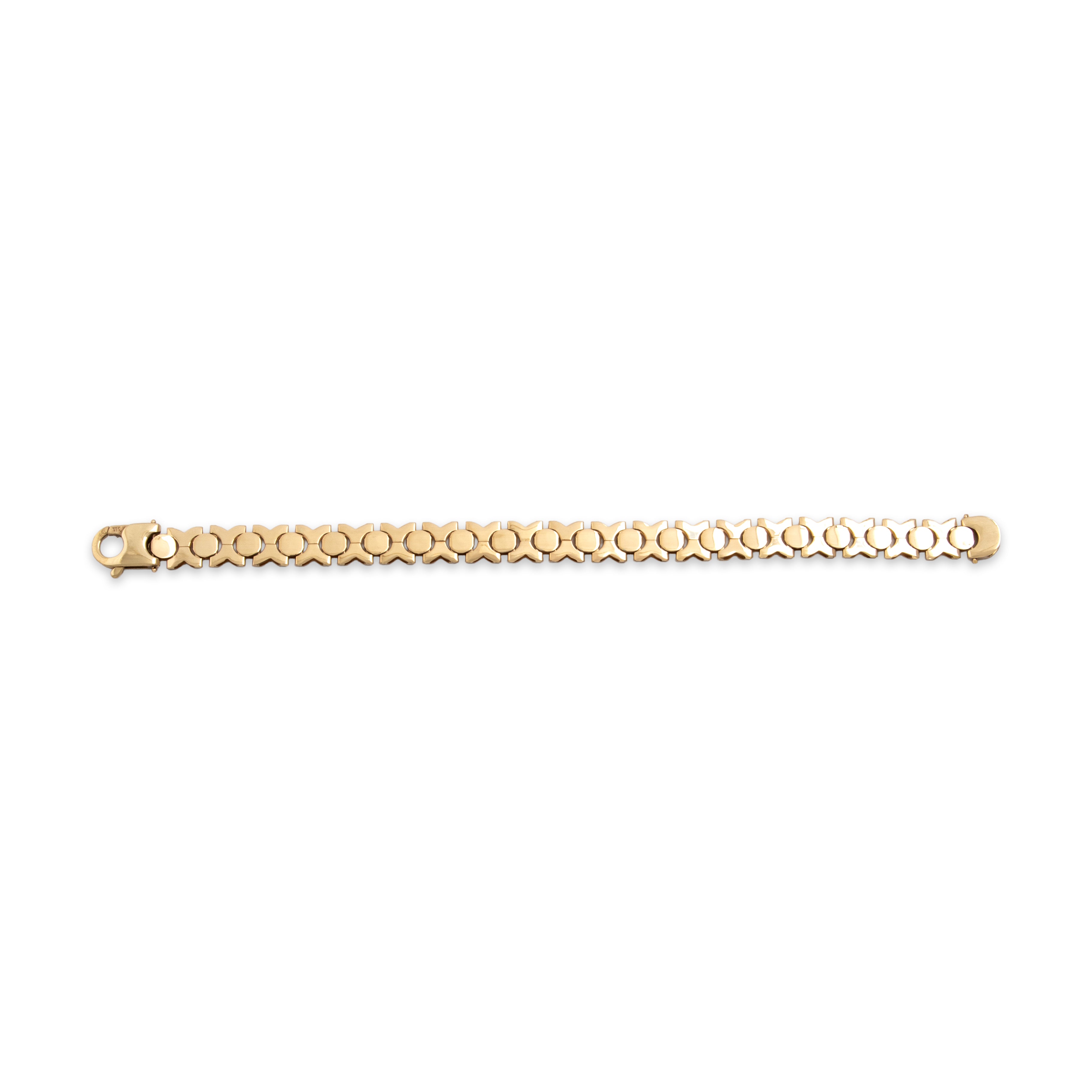 Vintage Italian 14k Yellow Gold Alternating Brushed Xo Bracelet - Back view