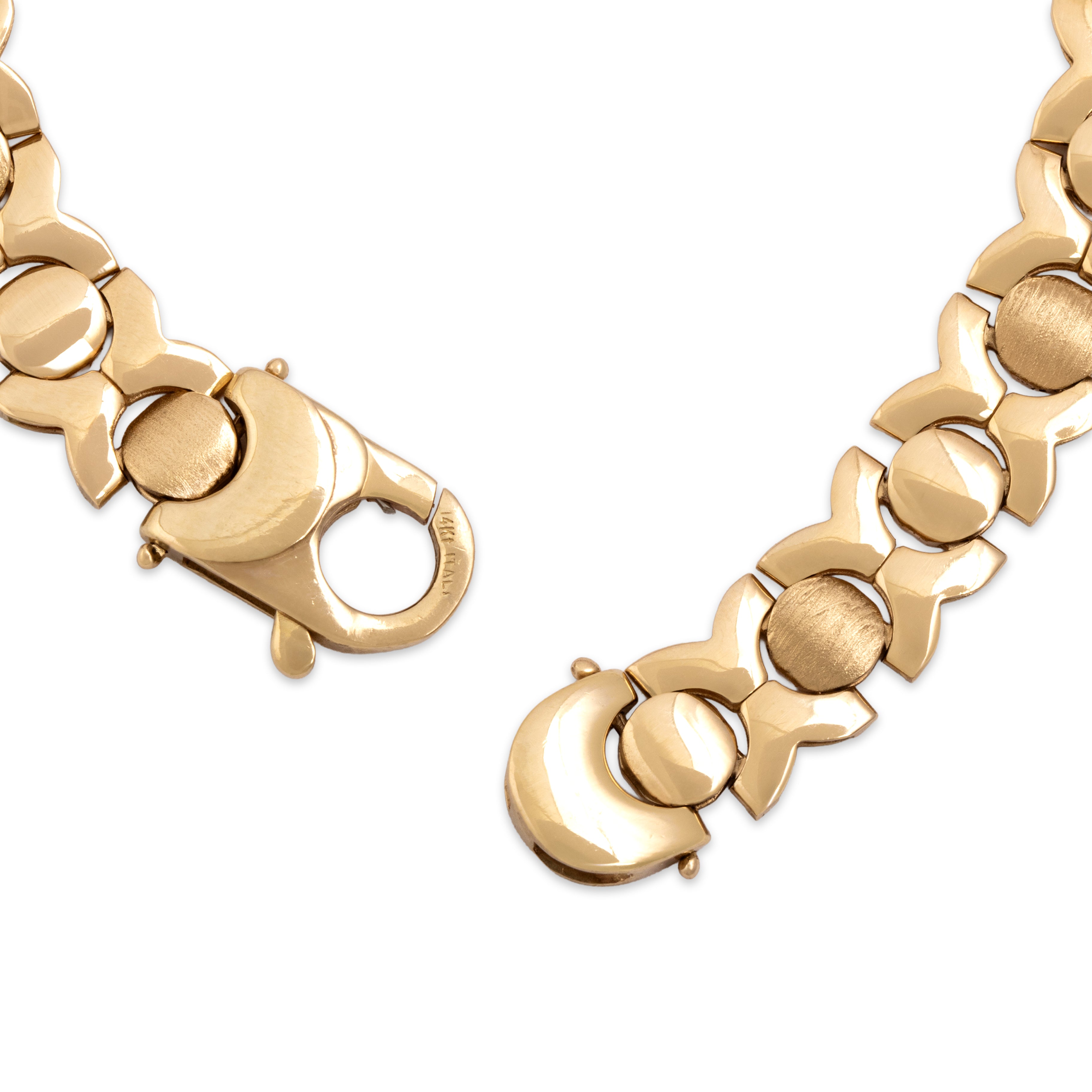 Vintage Italian 14k Yellow Gold Alternating Brushed Xo Bracelet - clasp view