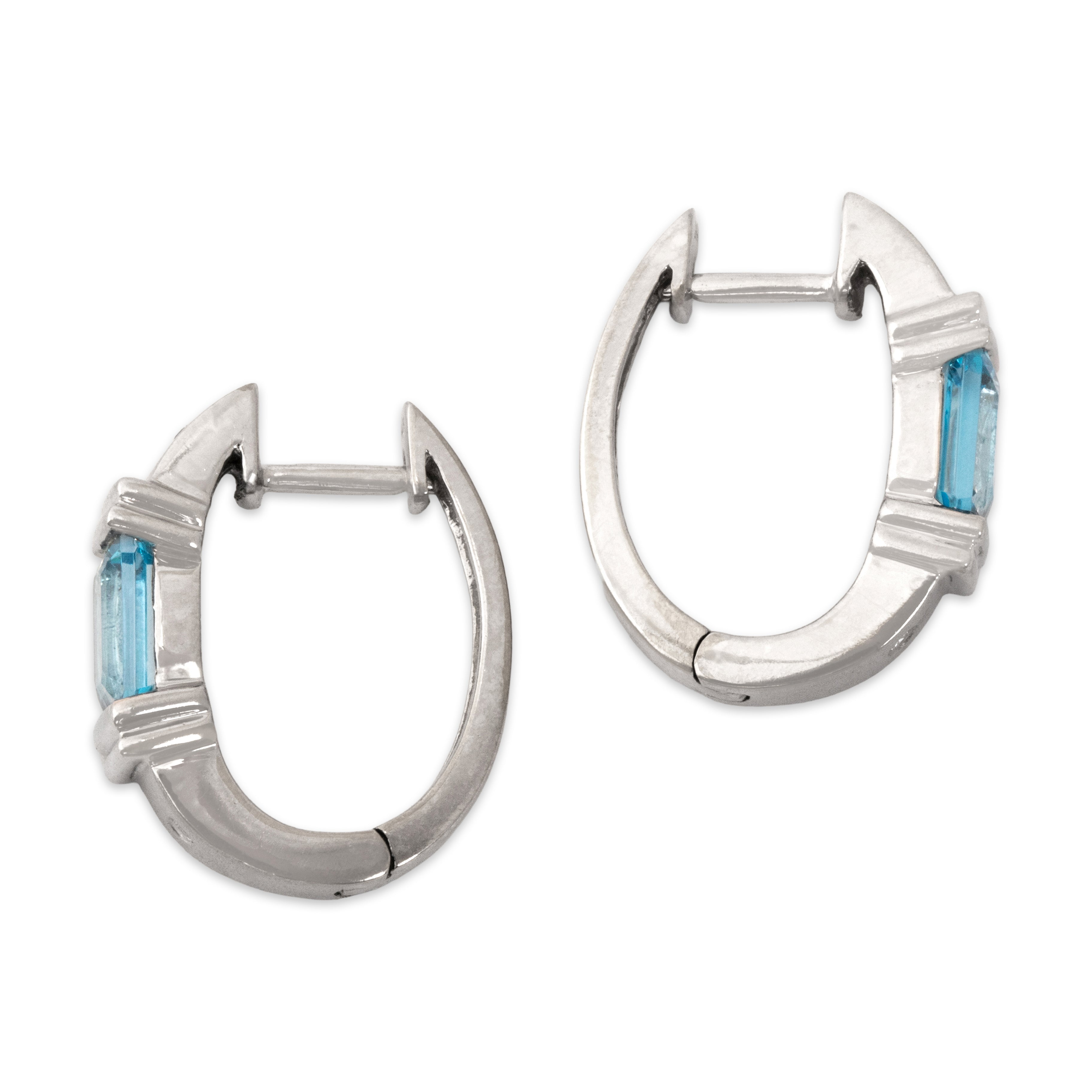 Vintage 14k White Gold 2.09cttw Blue Topaz Diamond Chic Brushed Hoop Earrings - Side view