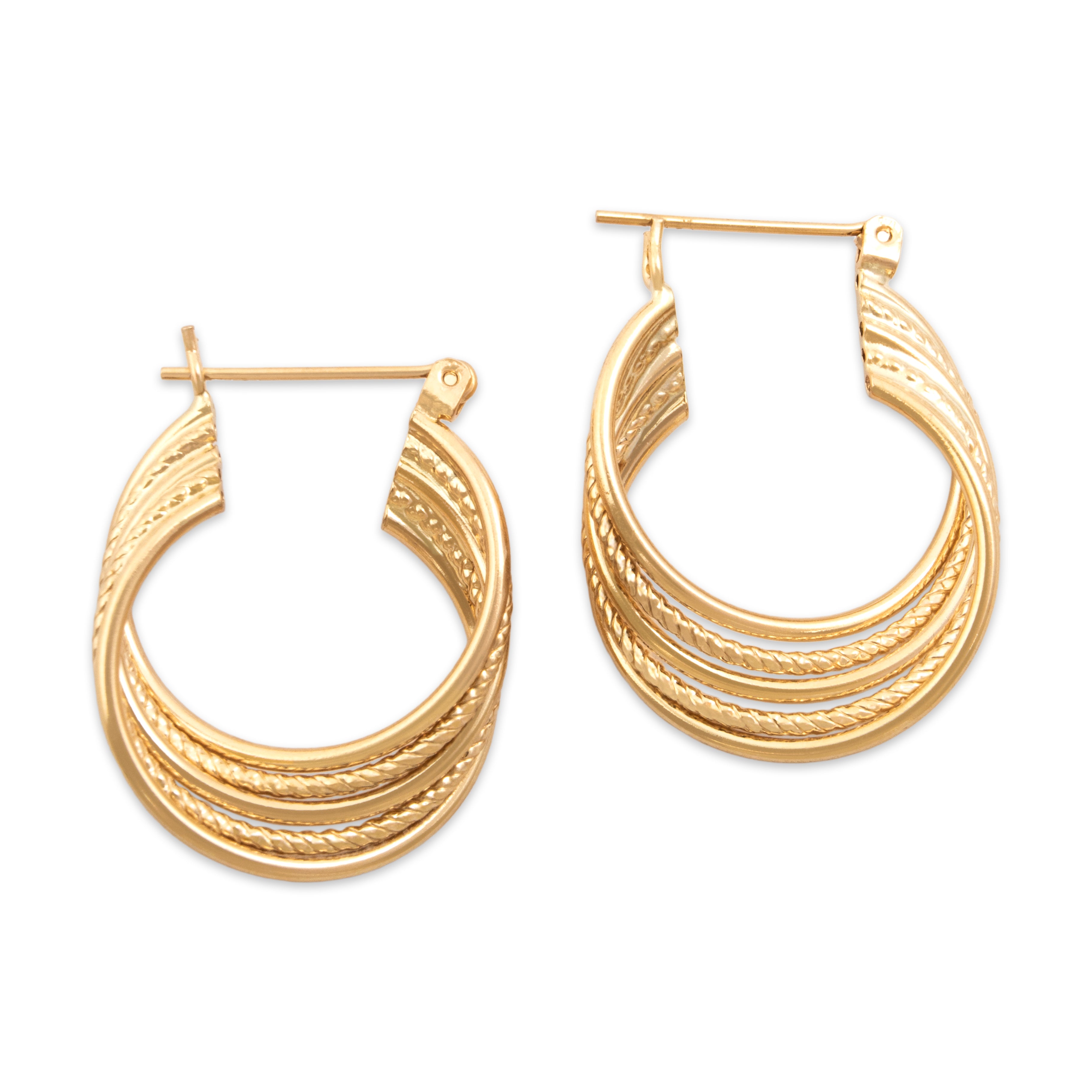 Vintage 14k Yellow Gold Twisted Textured Open Ribbon Hoop Earrings - Overall view