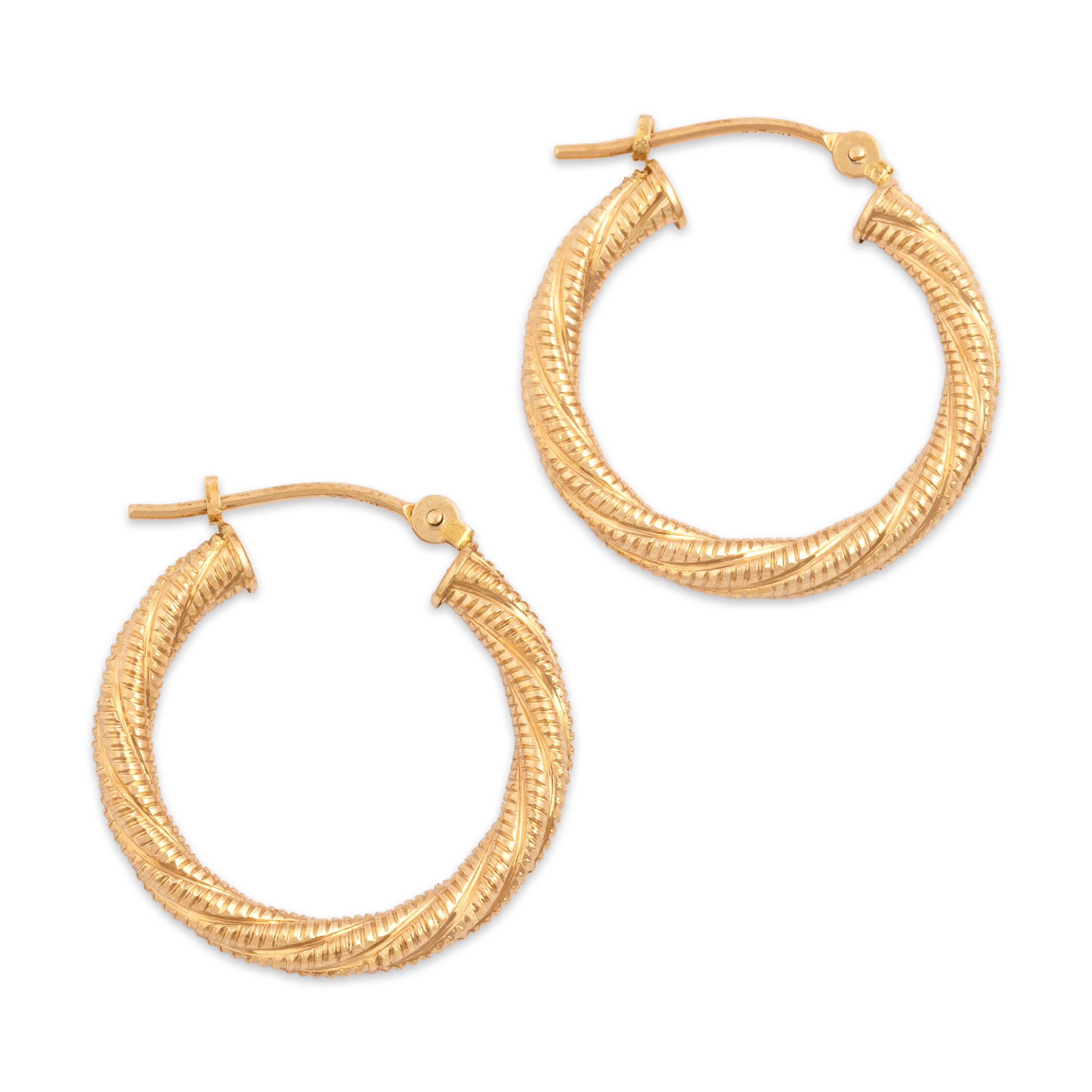 Vintage 14k Yellow Gold Twisted Textured Hoop Earrings - Overall view