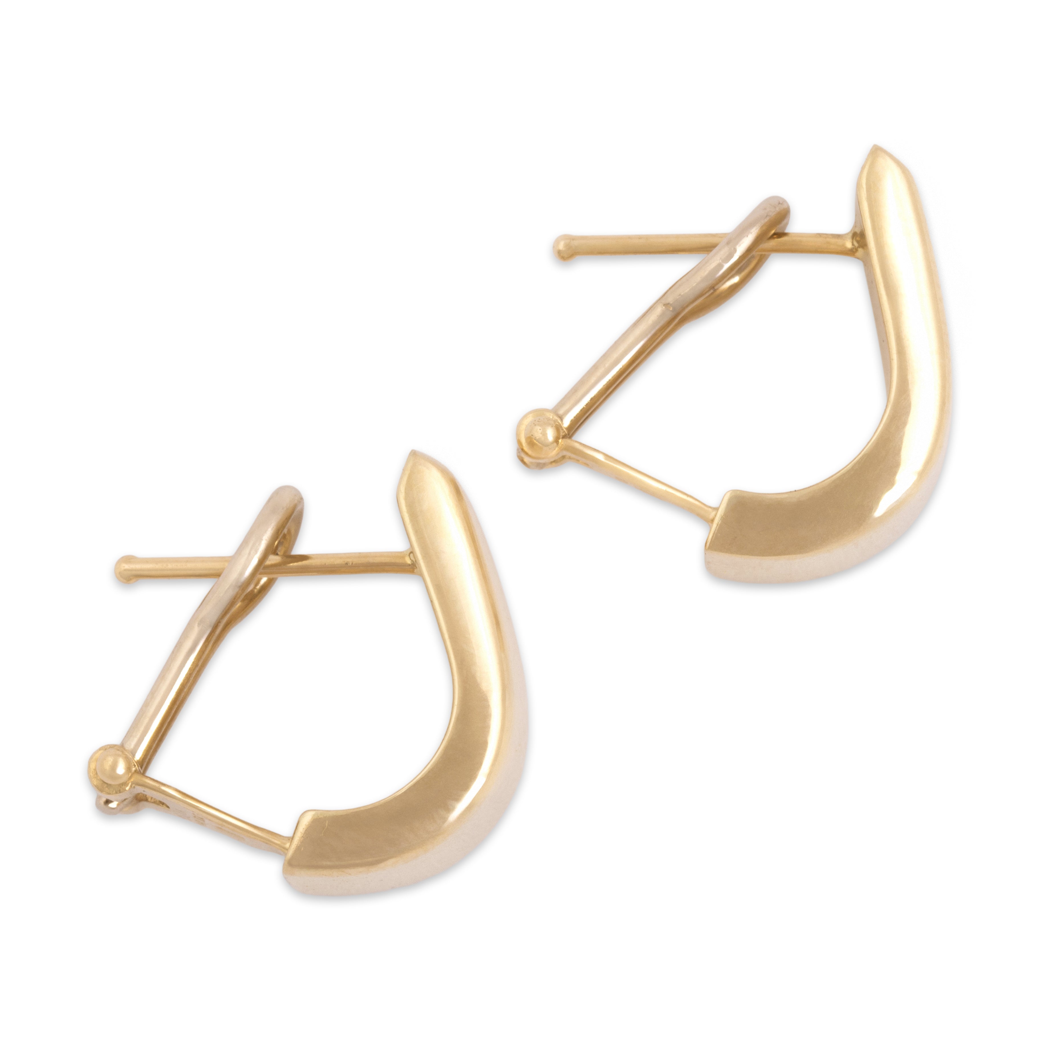Vintage Italian 14k Yellow Gold Sleek Modern Curved Omega-Back Earrings - Side view