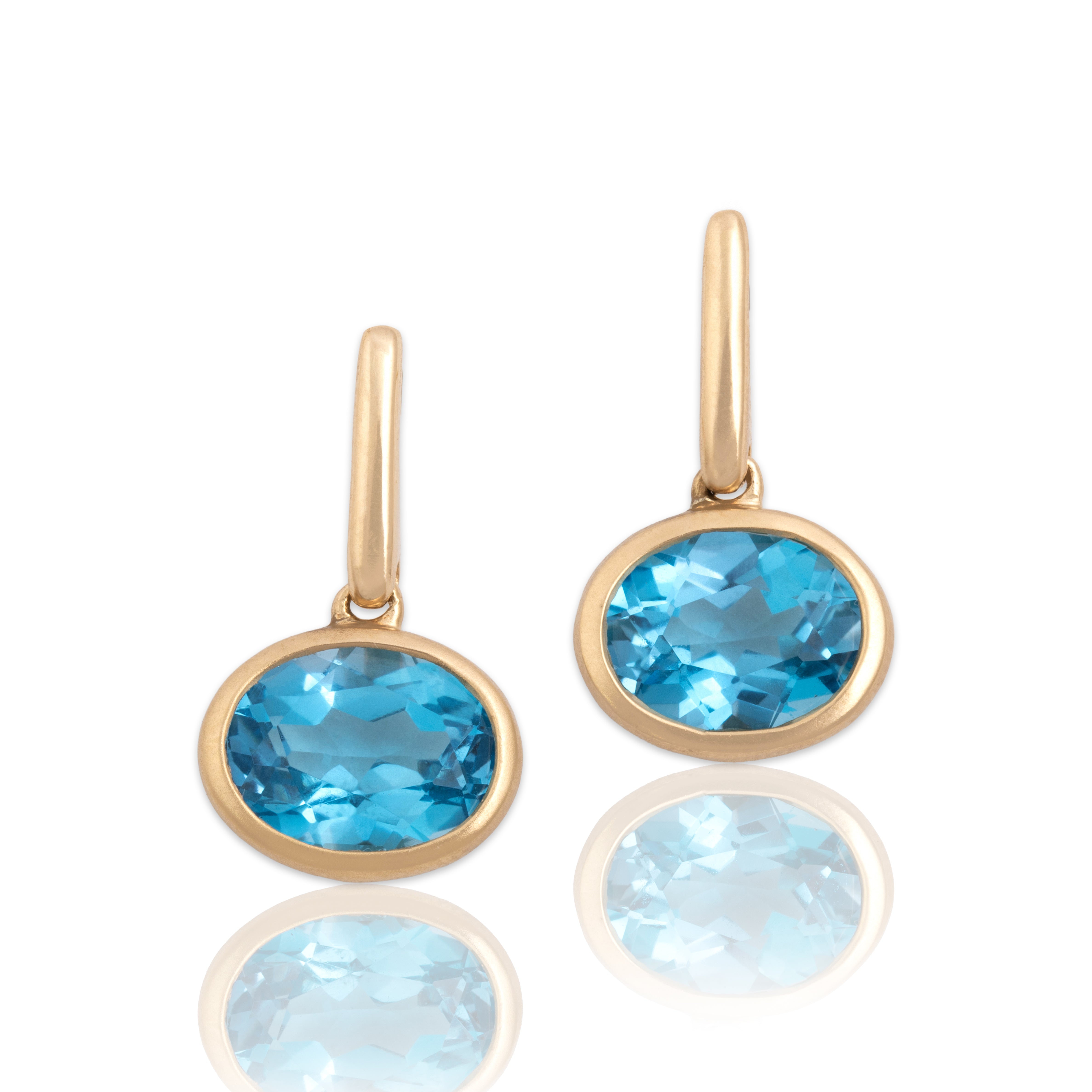 Vintage 14k Yellow Gold 5.89cttw Blue Topaz Chic East-West Bezel Dangle Earrings - Close-up view