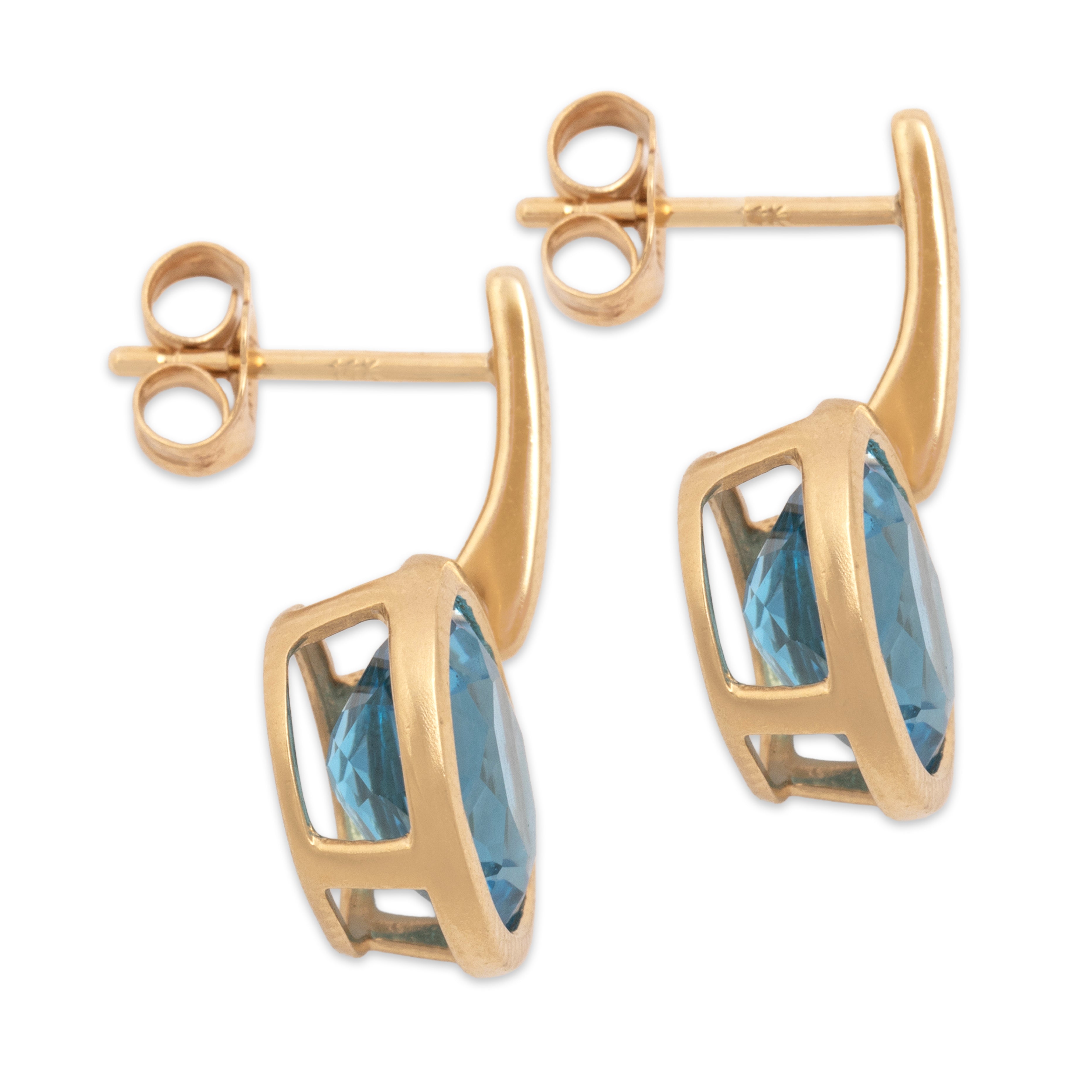 Vintage 14k Yellow Gold 5.89cttw Blue Topaz Chic East-West Bezel Dangle Earrings - Side view