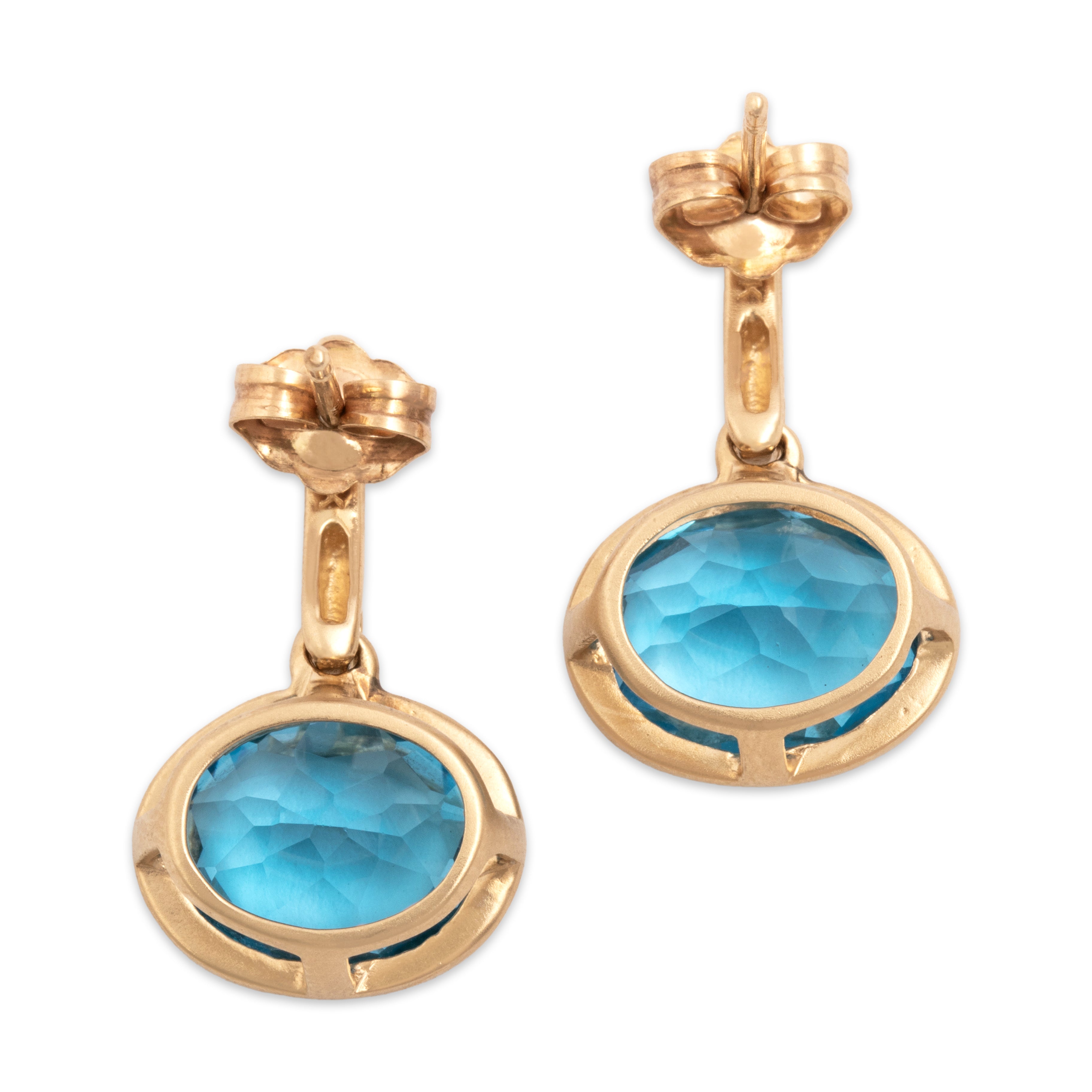 Vintage 14k Yellow Gold 5.89cttw Blue Topaz Chic East-West Bezel Dangle Earrings - Back view