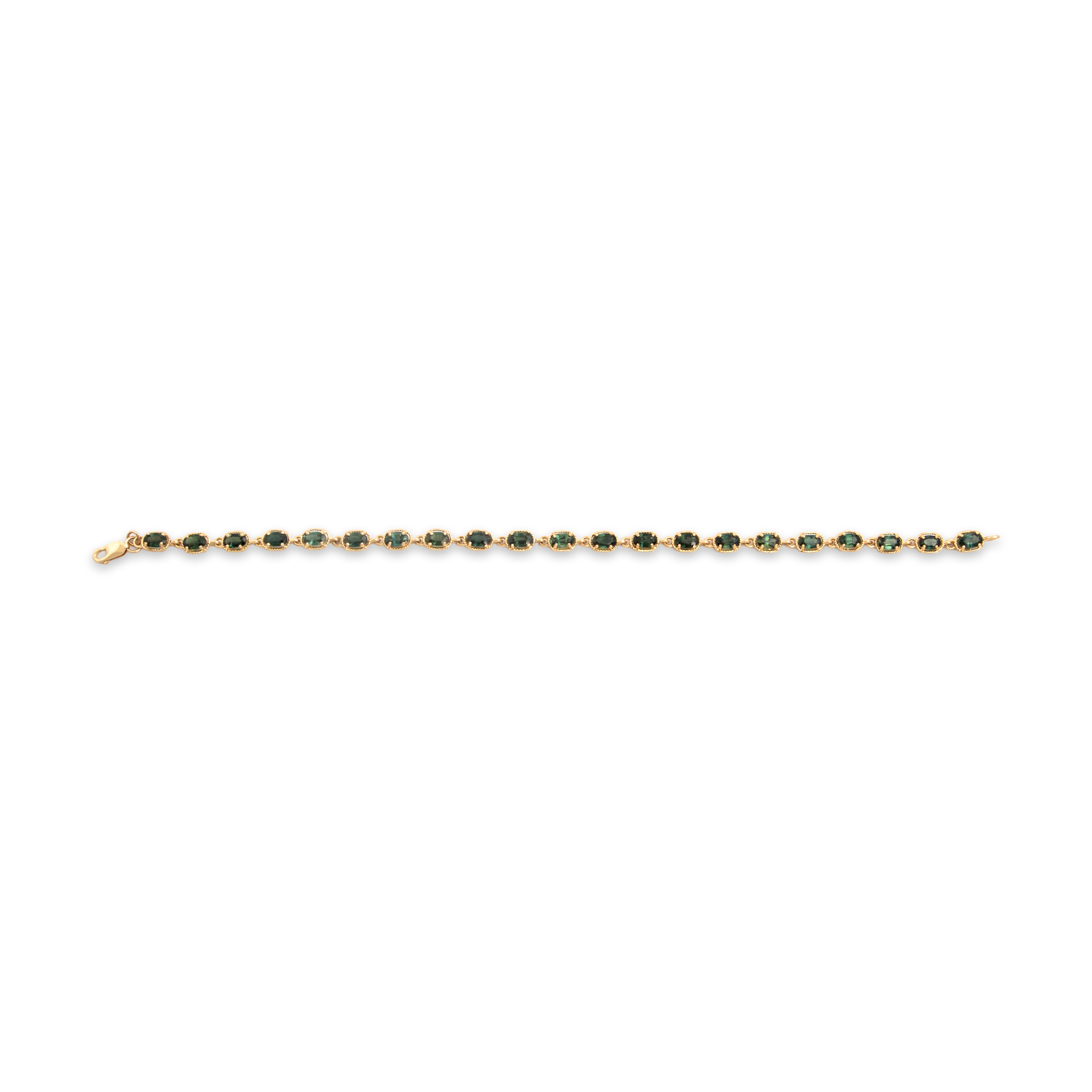 Vintage 14k Yellow Gold 6.96cttw Green Sapphire Rope Framed Link Bracelet - Overall view