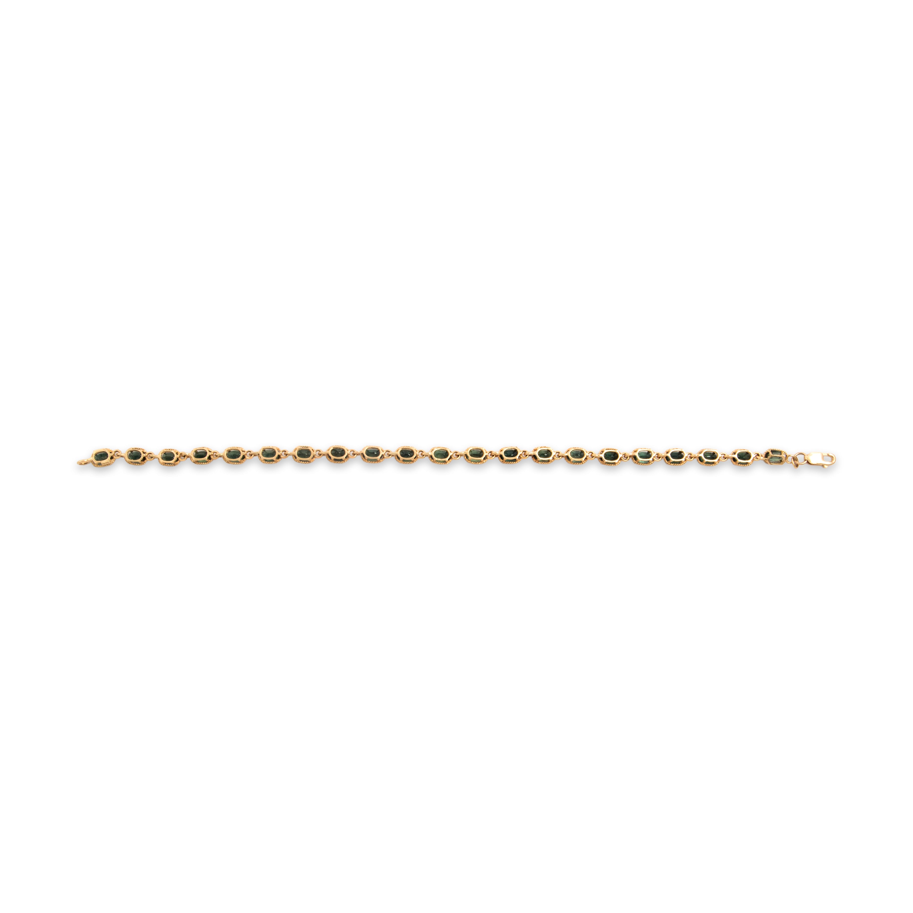 Vintage 14k Yellow Gold 6.96cttw Green Sapphire Rope Framed Link Bracelet - Back view