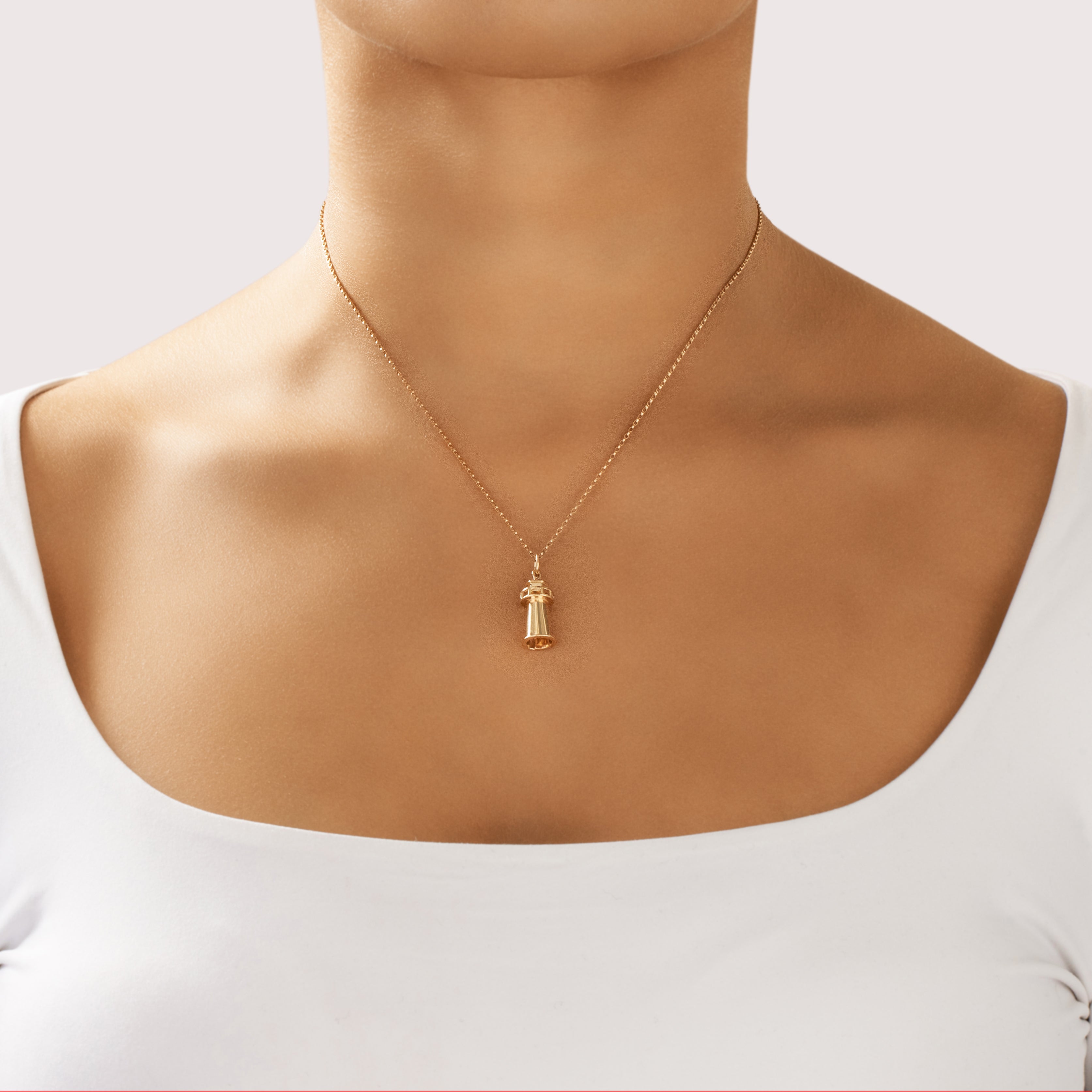 Vintage 14k Yellow Gold Charming Lighthouse Charm / Pendant - On model view