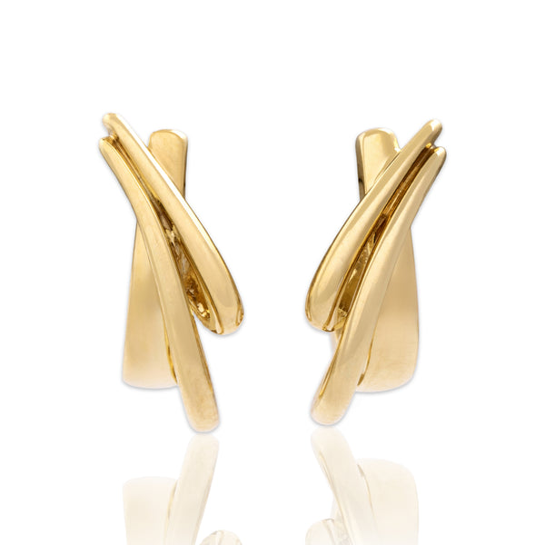 Vintage Small 14k Yellow Gold Sophisticated Crossover Hoop Earrings