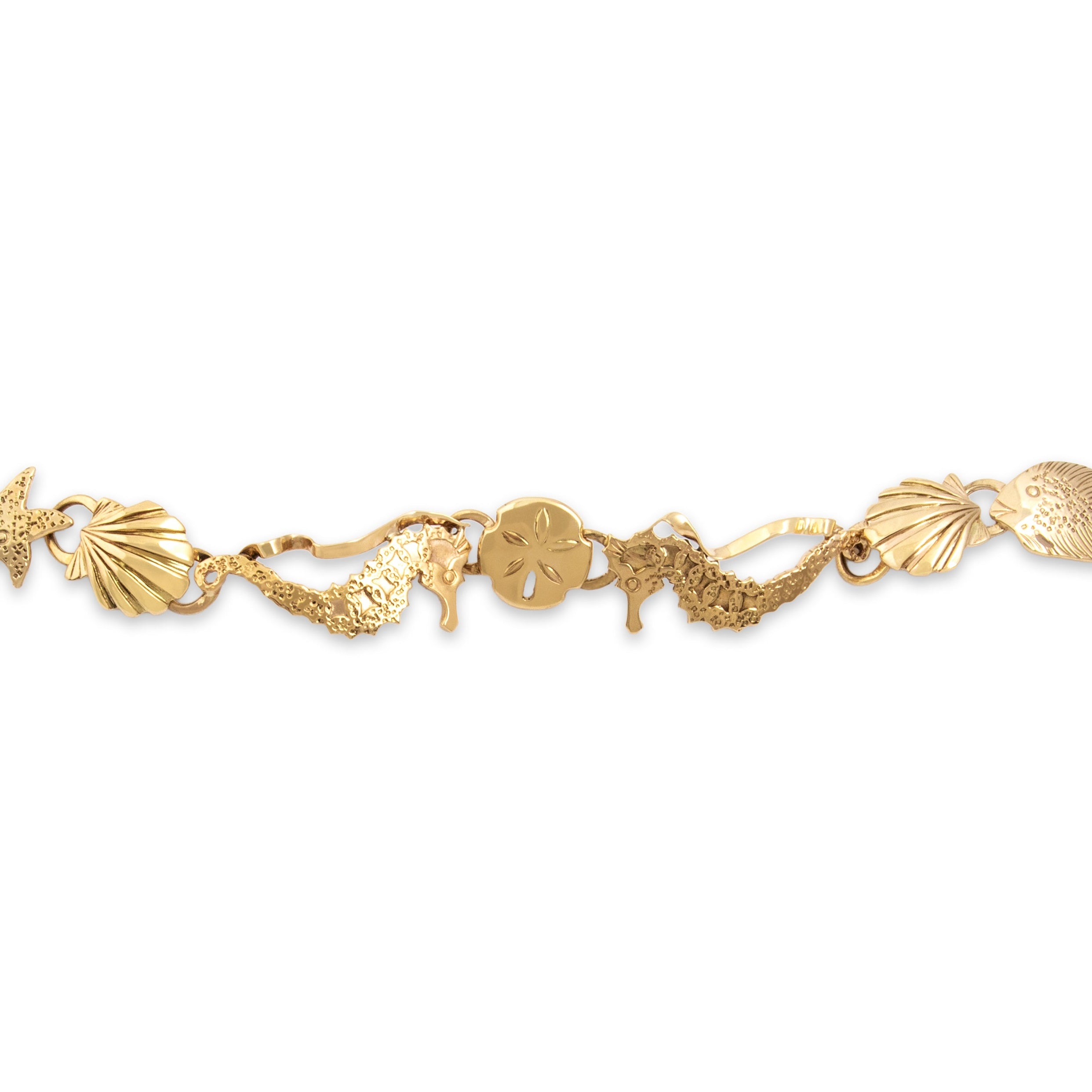 Vintage 14k Yellow Gold Summery Aquatic Menagerie Bracelet - Close-up view