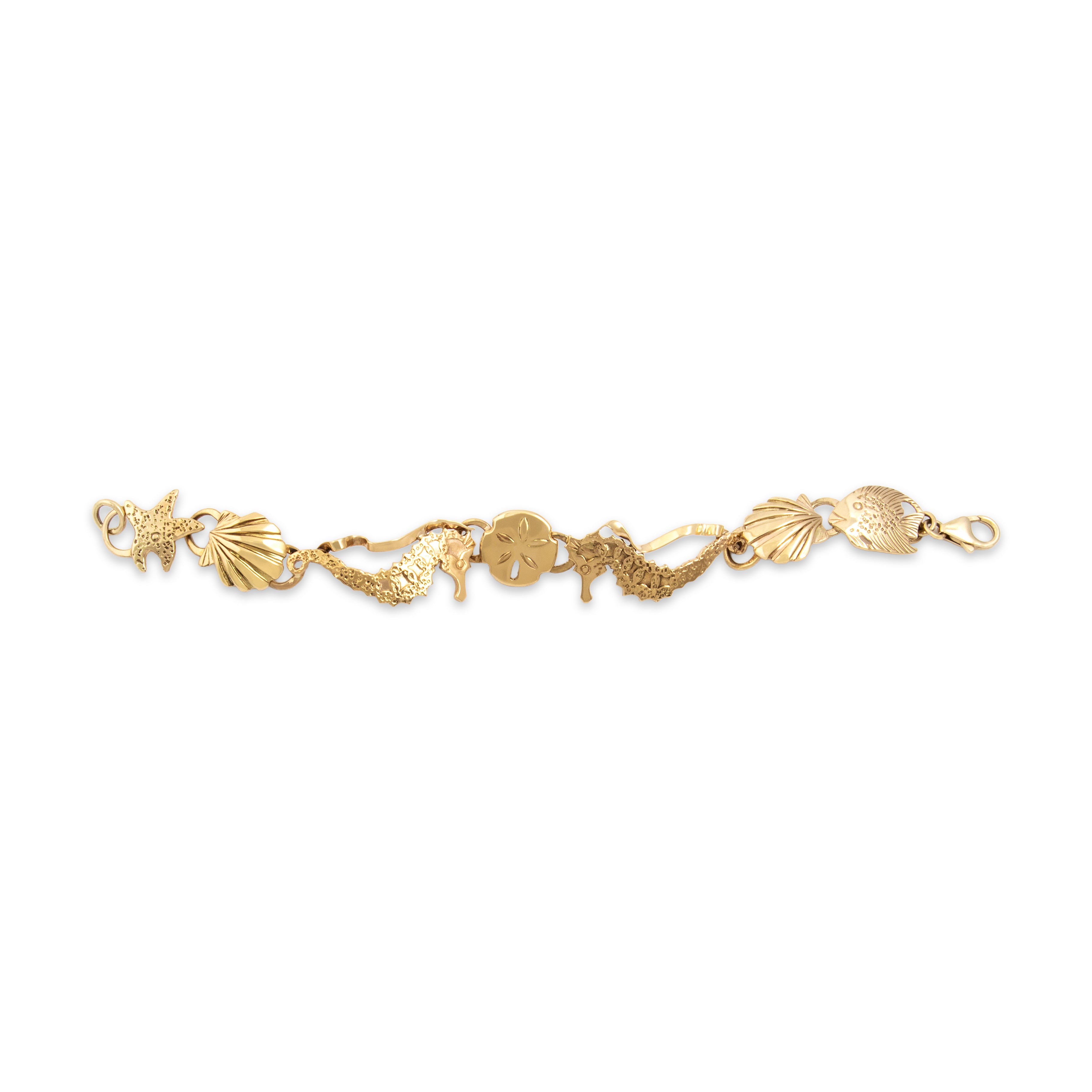 Vintage 14k Yellow Gold Summery Aquatic Menagerie Bracelet - Overall view