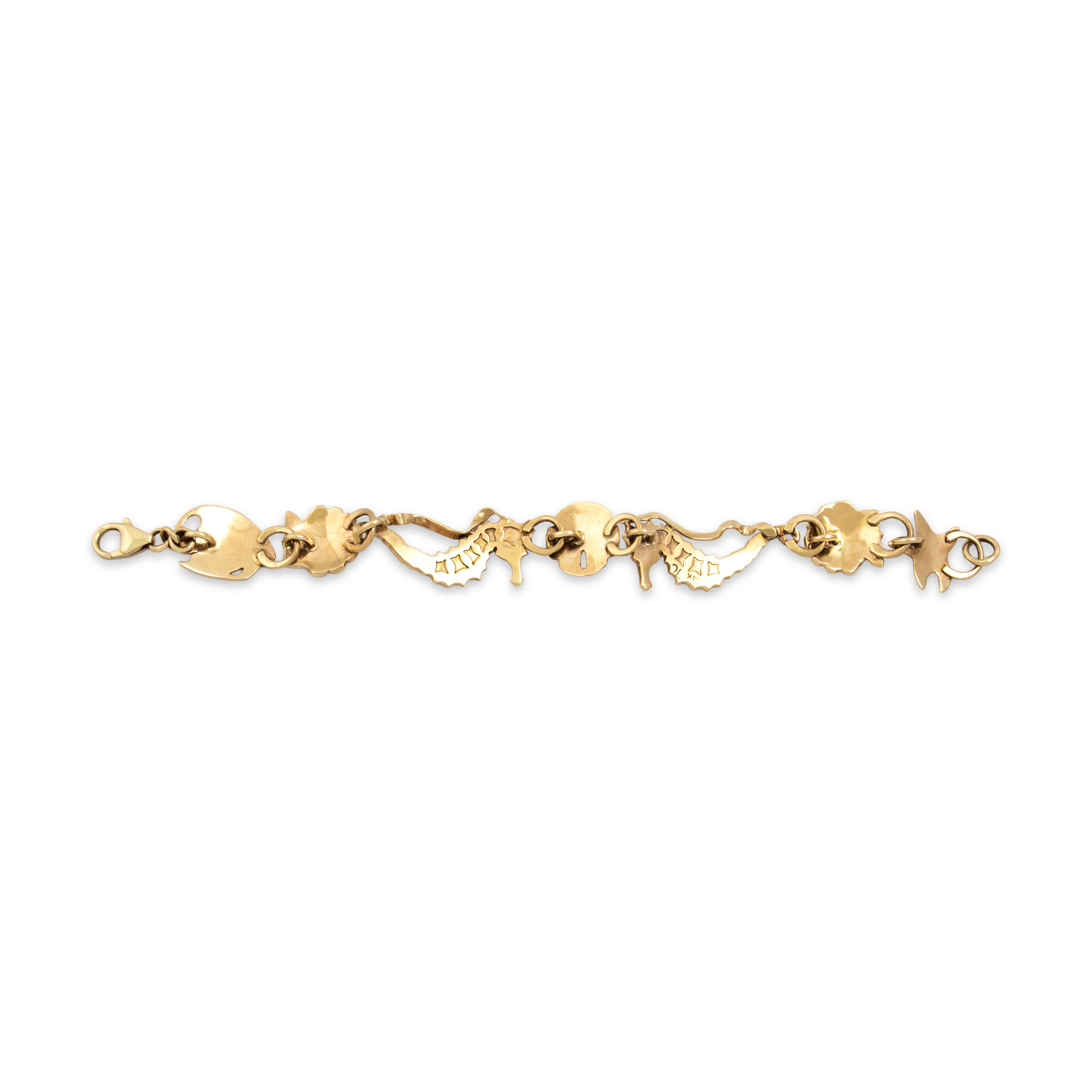 Vintage 14k Yellow Gold Summery Aquatic Menagerie Bracelet - Back view