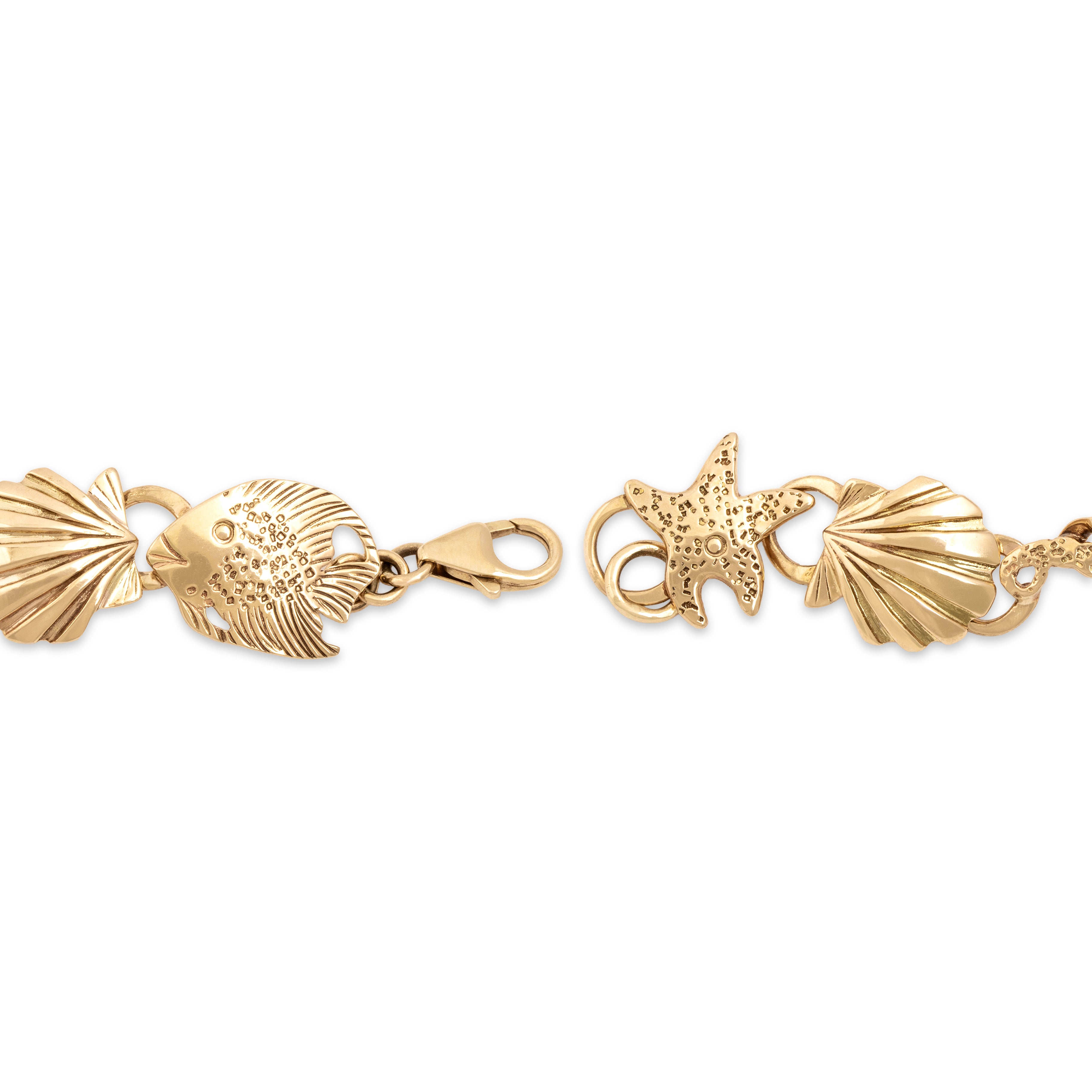 Vintage 14k Yellow Gold Summery Aquatic Menagerie Bracelet - clasp view