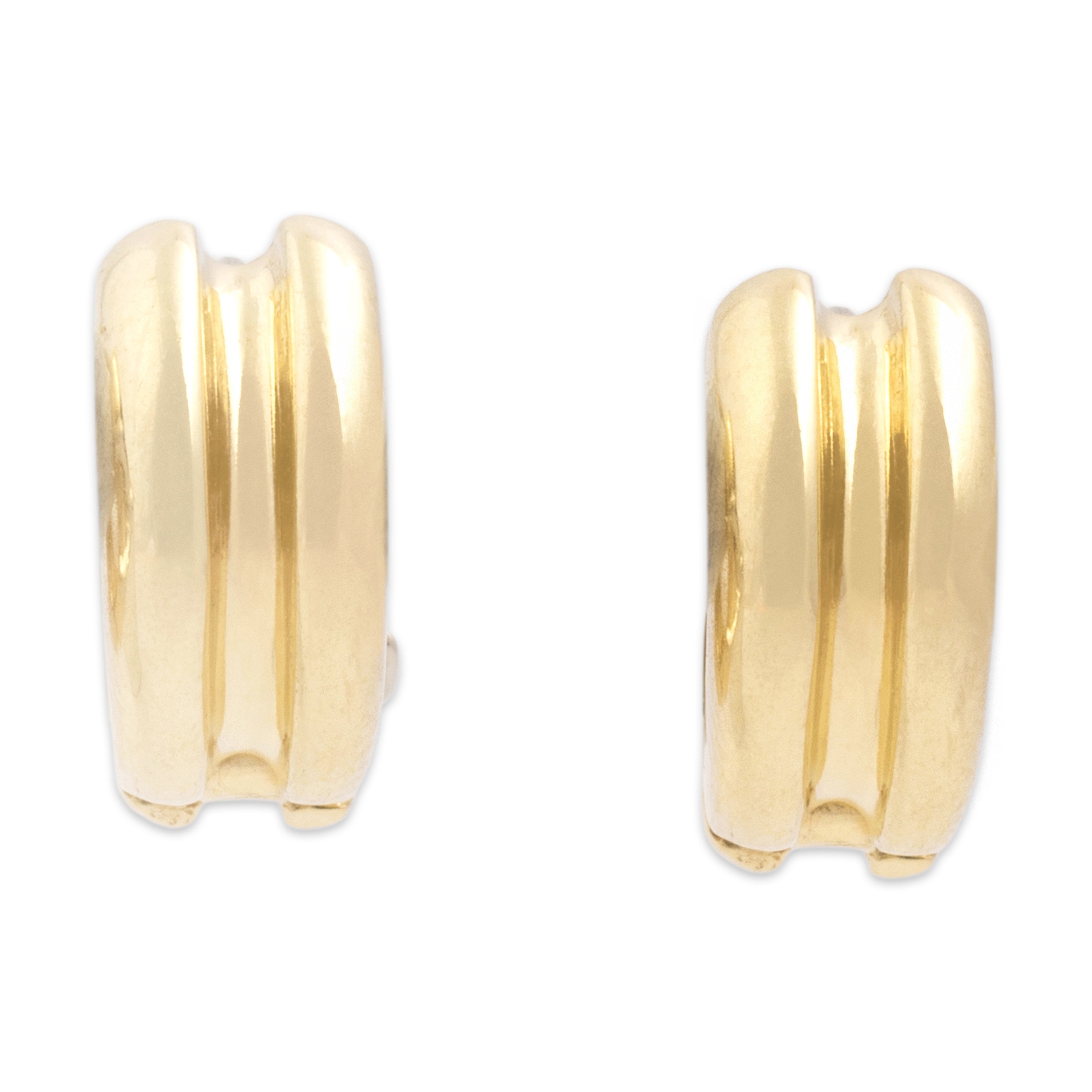 Vintage 14k Yellow & White Gold Diamond Ridged Cross-Cross Hoop Earrings - Back view