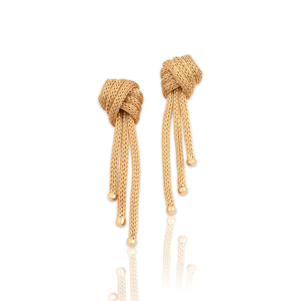 Vintage 14k Yellow Gold Elegant Knotted Woven Chain Drop Earrings