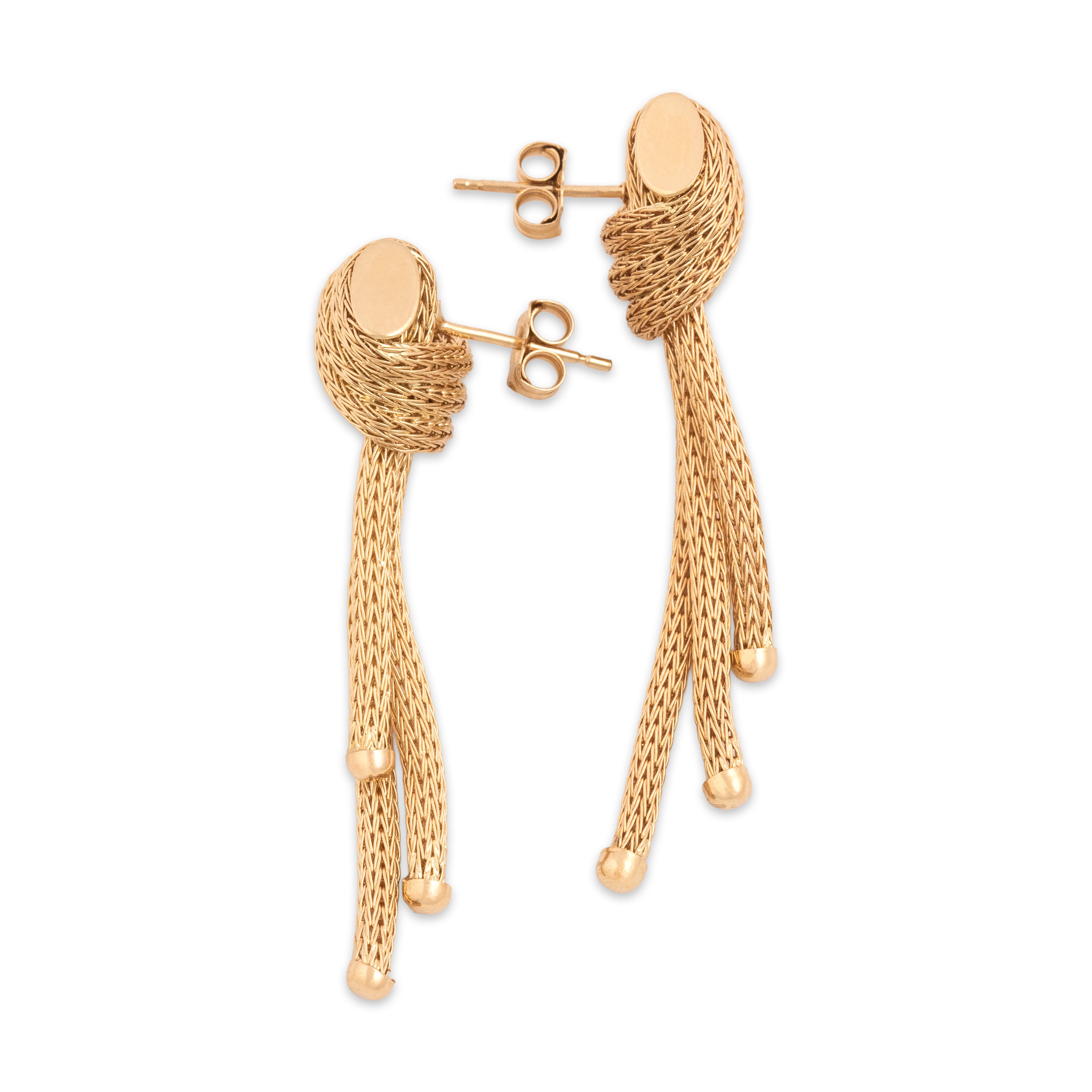 Vintage 14k Yellow Gold Elegant Knotted Chain Drop Earrings - Side view