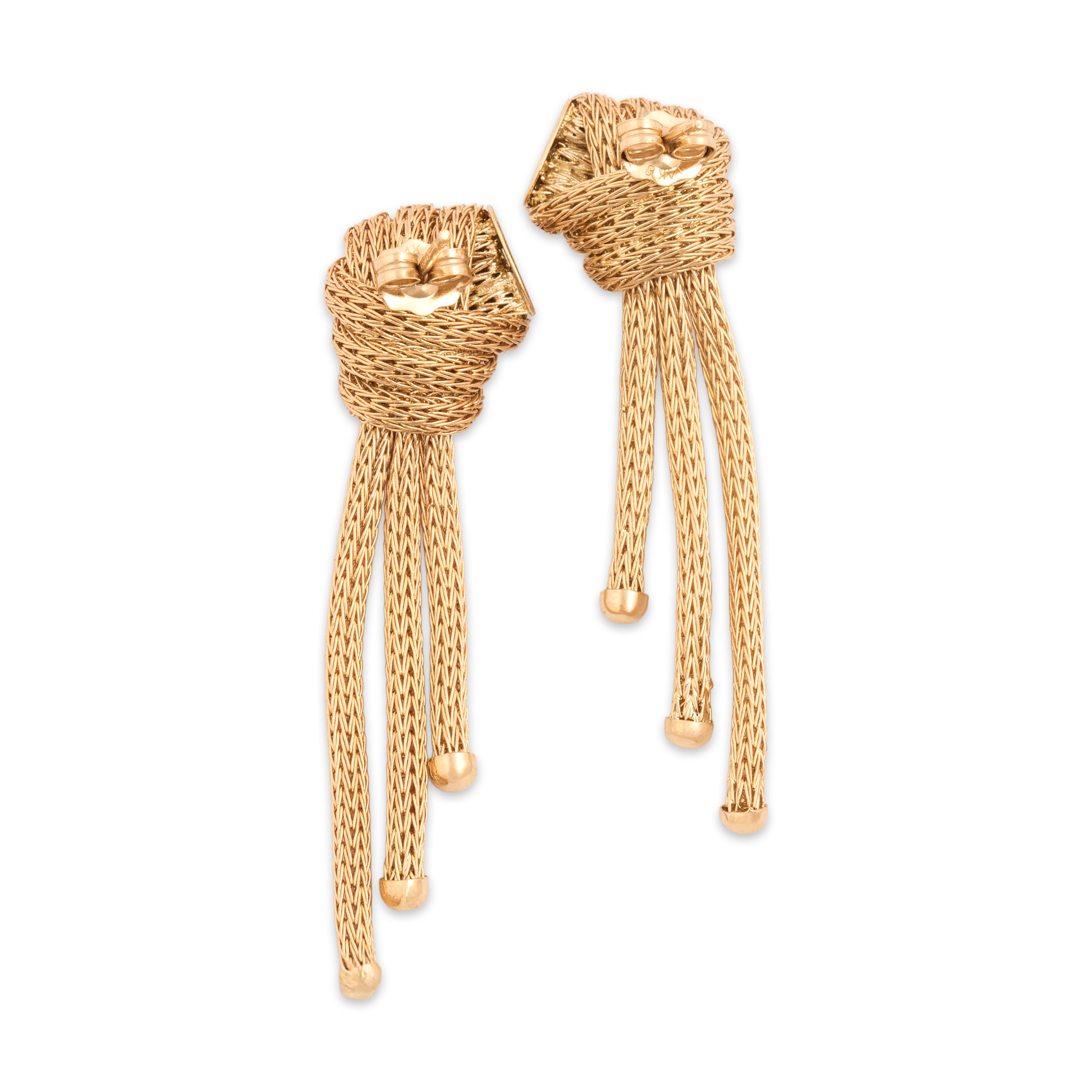 Vintage 14k Yellow Gold Elegant Knotted Chain Drop Earrings - Back view