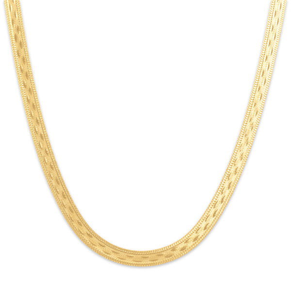 Vintage Italian 14k Yellow Gold Stunning Patterned Herringbone Necklace 20.25