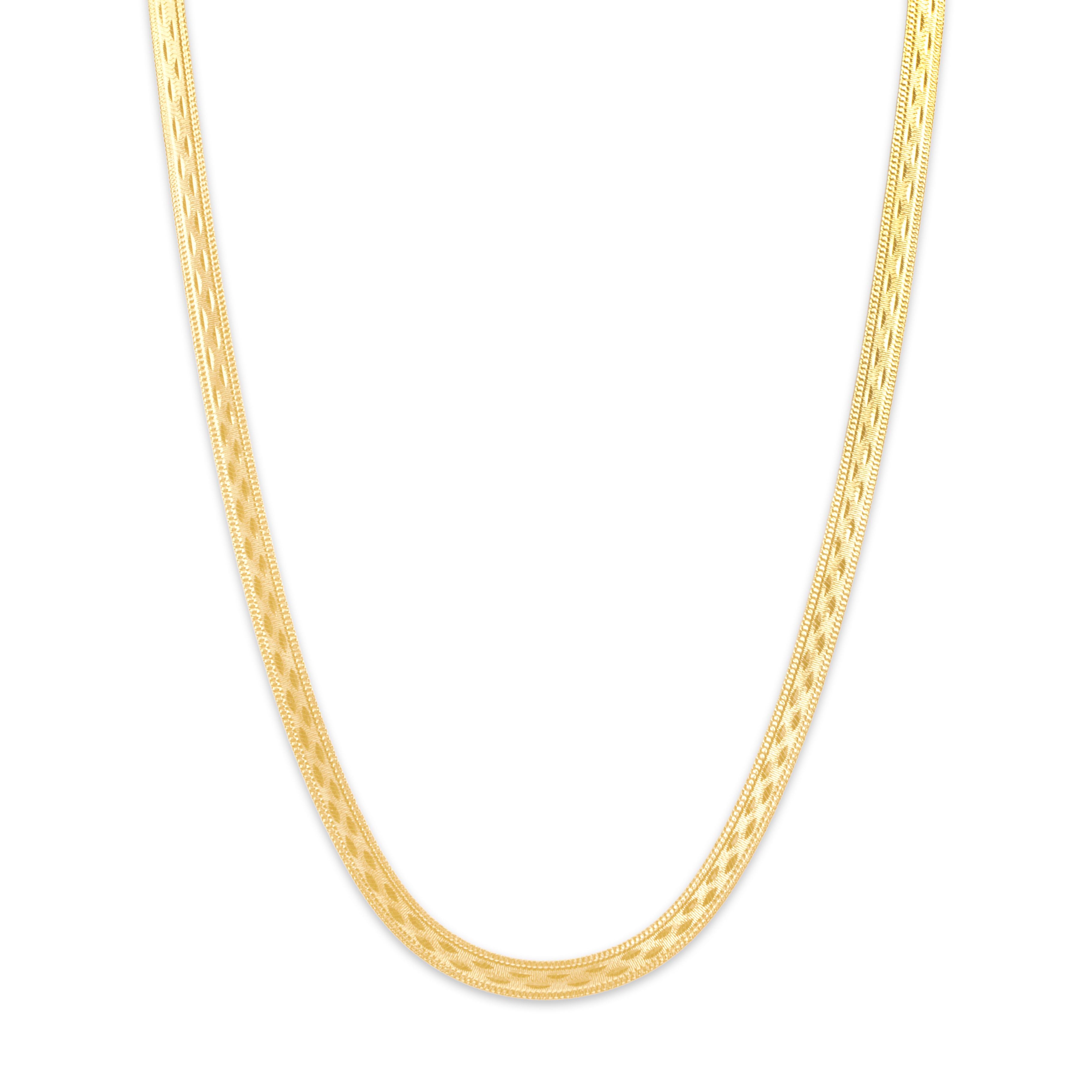 Vintage Italian 14k Yellow Gold Sleek Flat Textured Herringbone Necklace - detail view #1