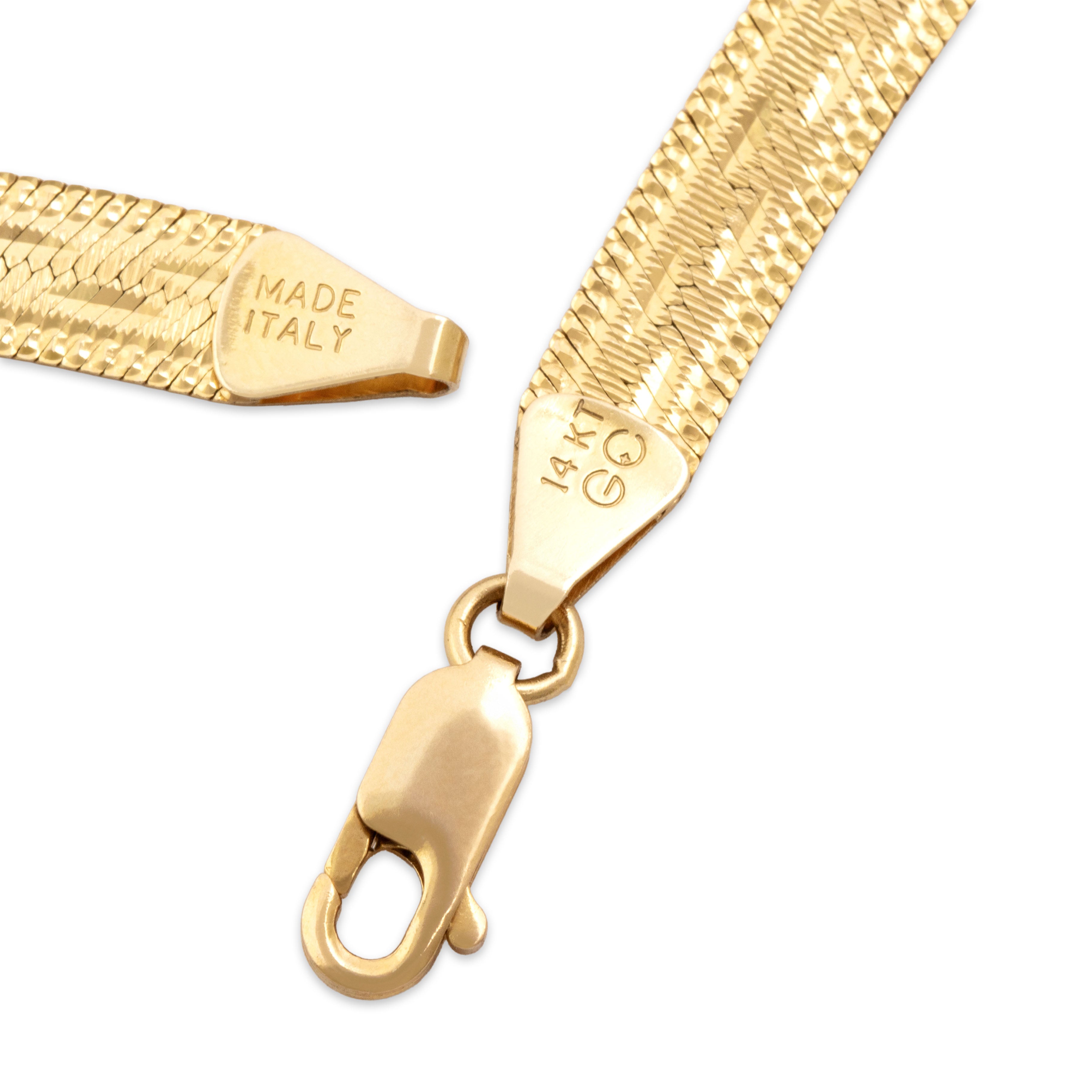 Vintage Italian 14k Yellow Gold Stunning Patterned Herringbone Necklace 20.25