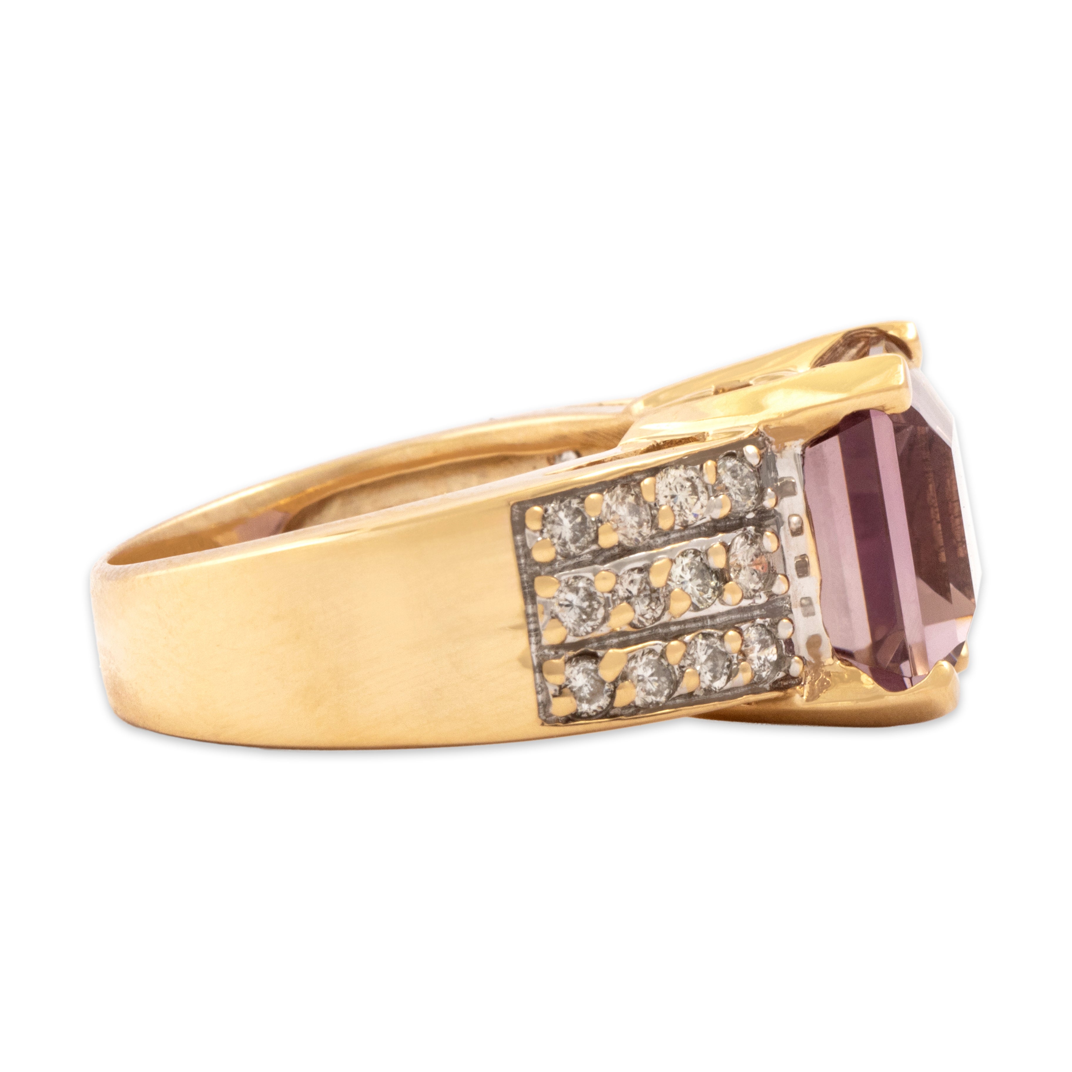 Vintage 14k Yellow Gold 5.62ct Ametrine .59cttw Diamond Bold Ring - Side view