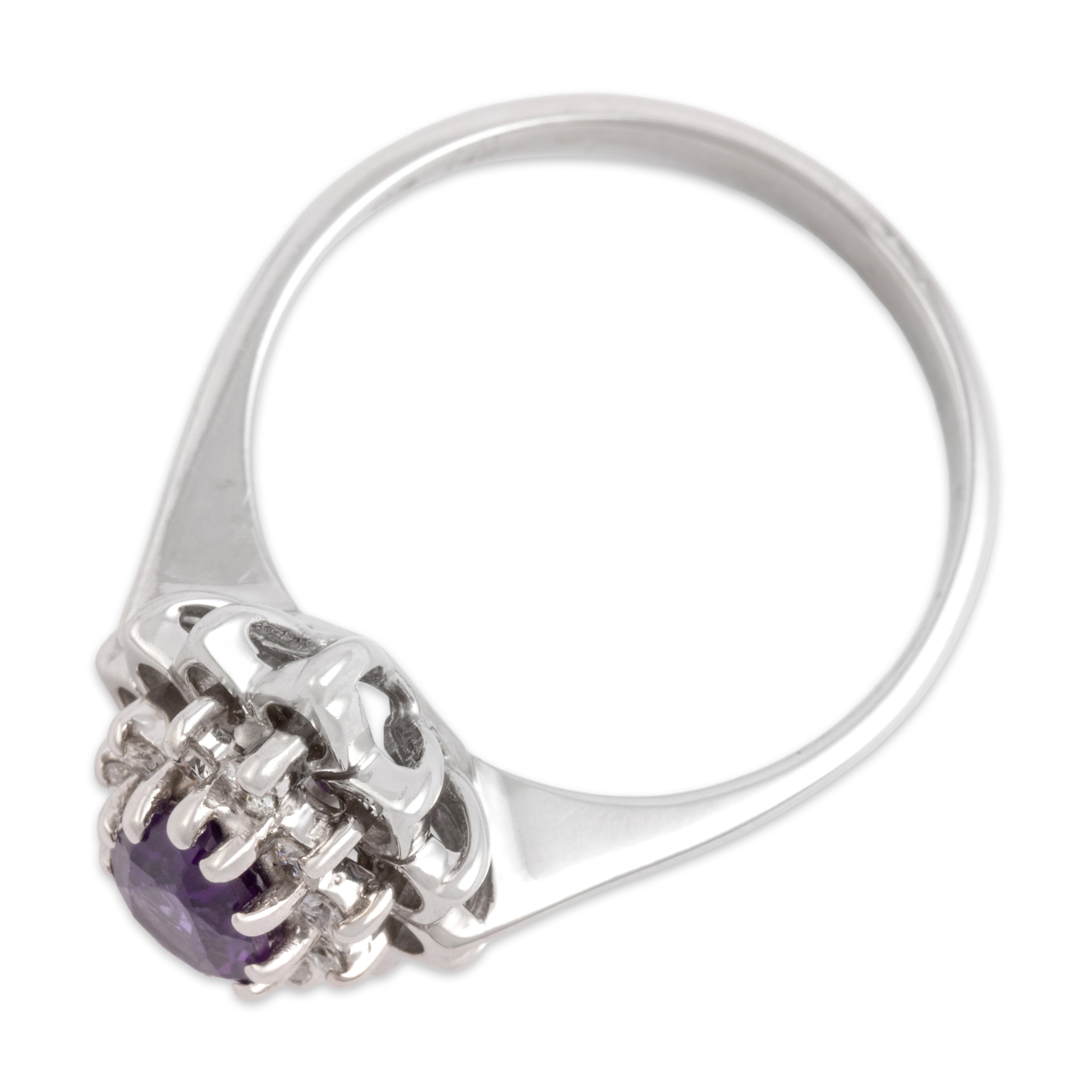 Vintage 14k White Gold .68ct Amethyst Diamond Sparkling Lotus Halo Ring - Overall view