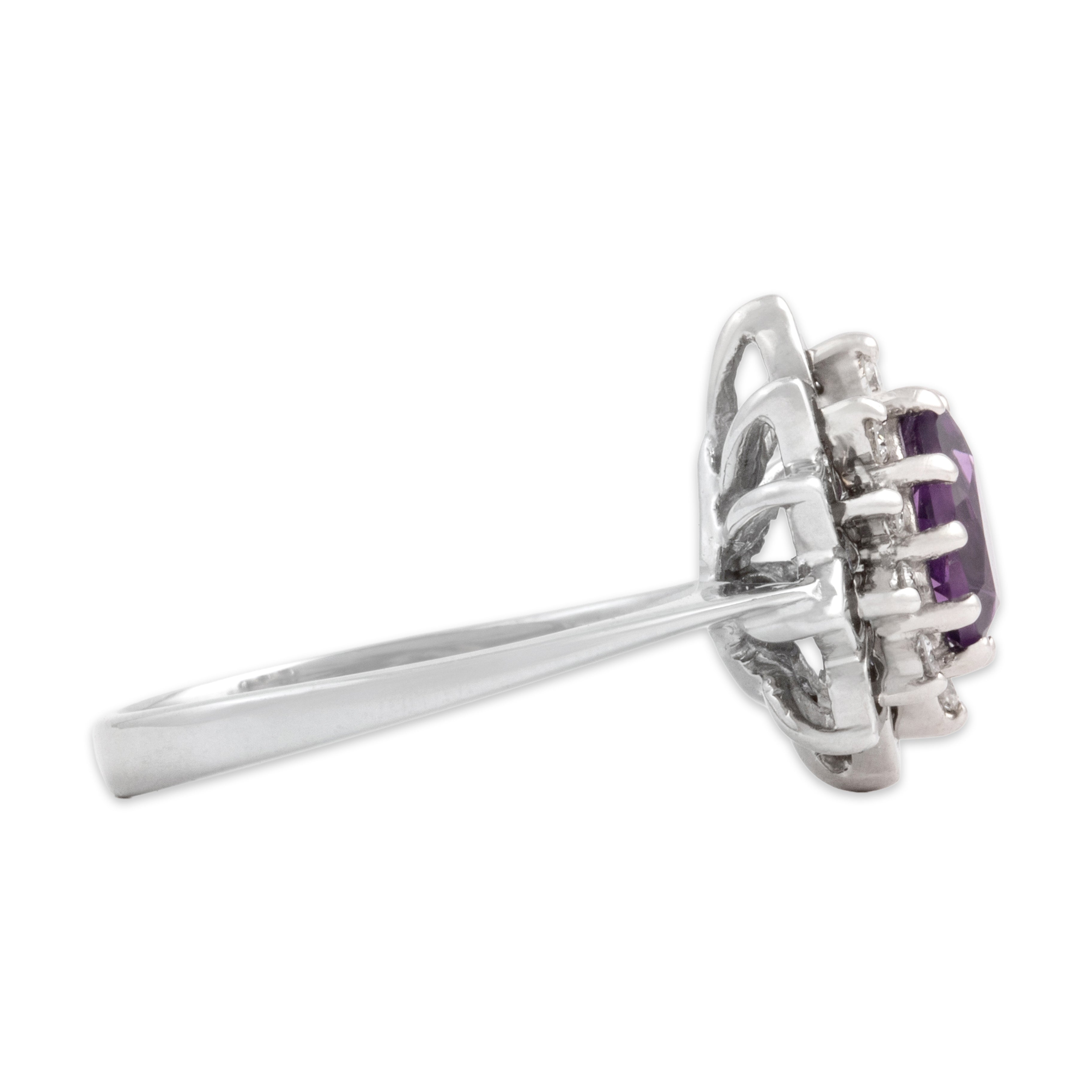 Vintage 14k White Gold .68ct Amethyst Diamond Sparkling Lotus Halo Ring - Side view