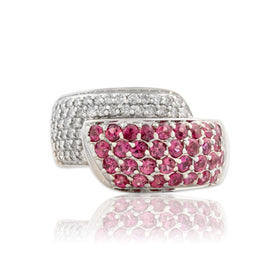 Vintage 14k White Gold 1.12cttw Ruby Diamond Wide Pavé Wrap Band Ring 7.00