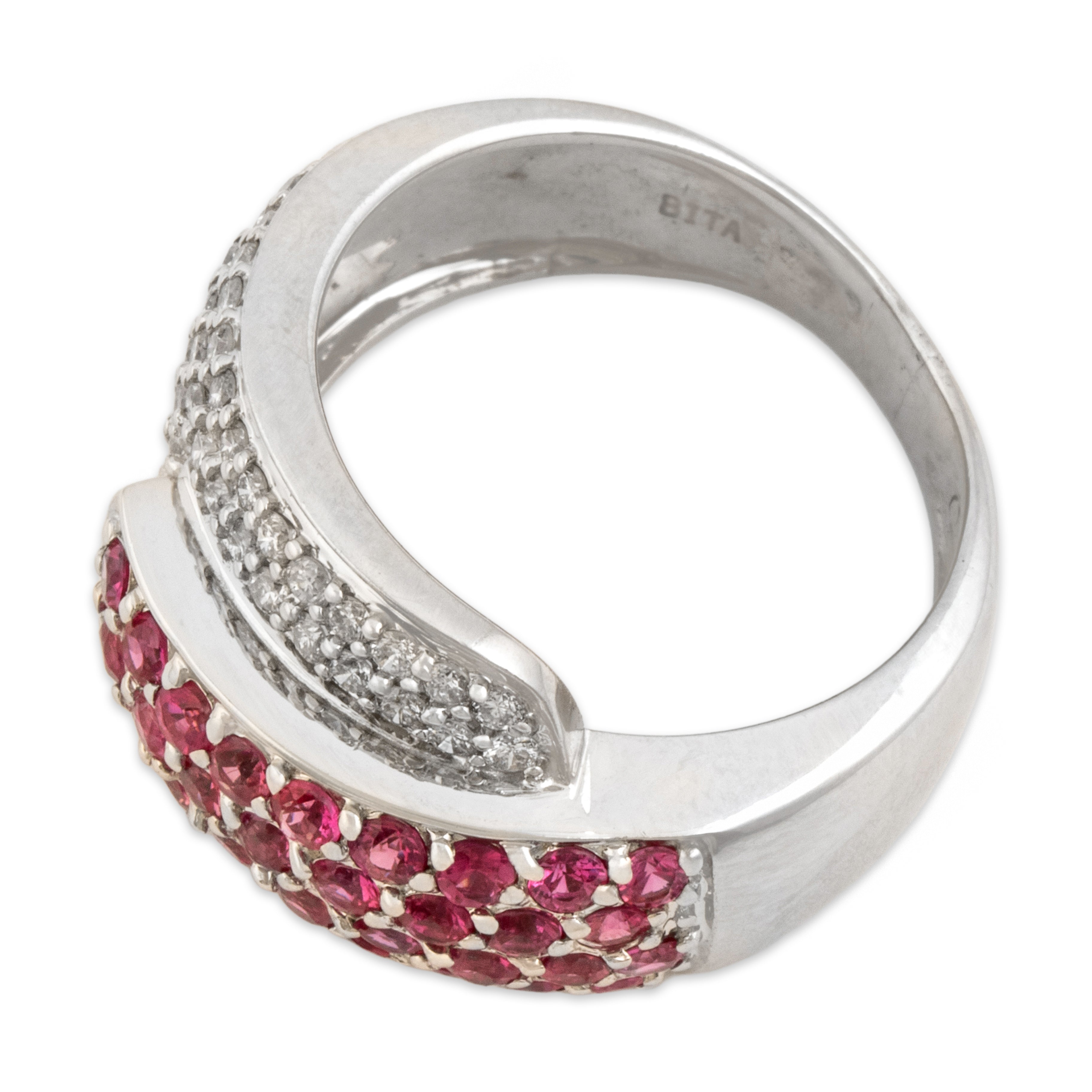 Vintage 14k White Gold 1.12cttw Ruby Diamond Wide Pavé Wrap Band Ring 7.00