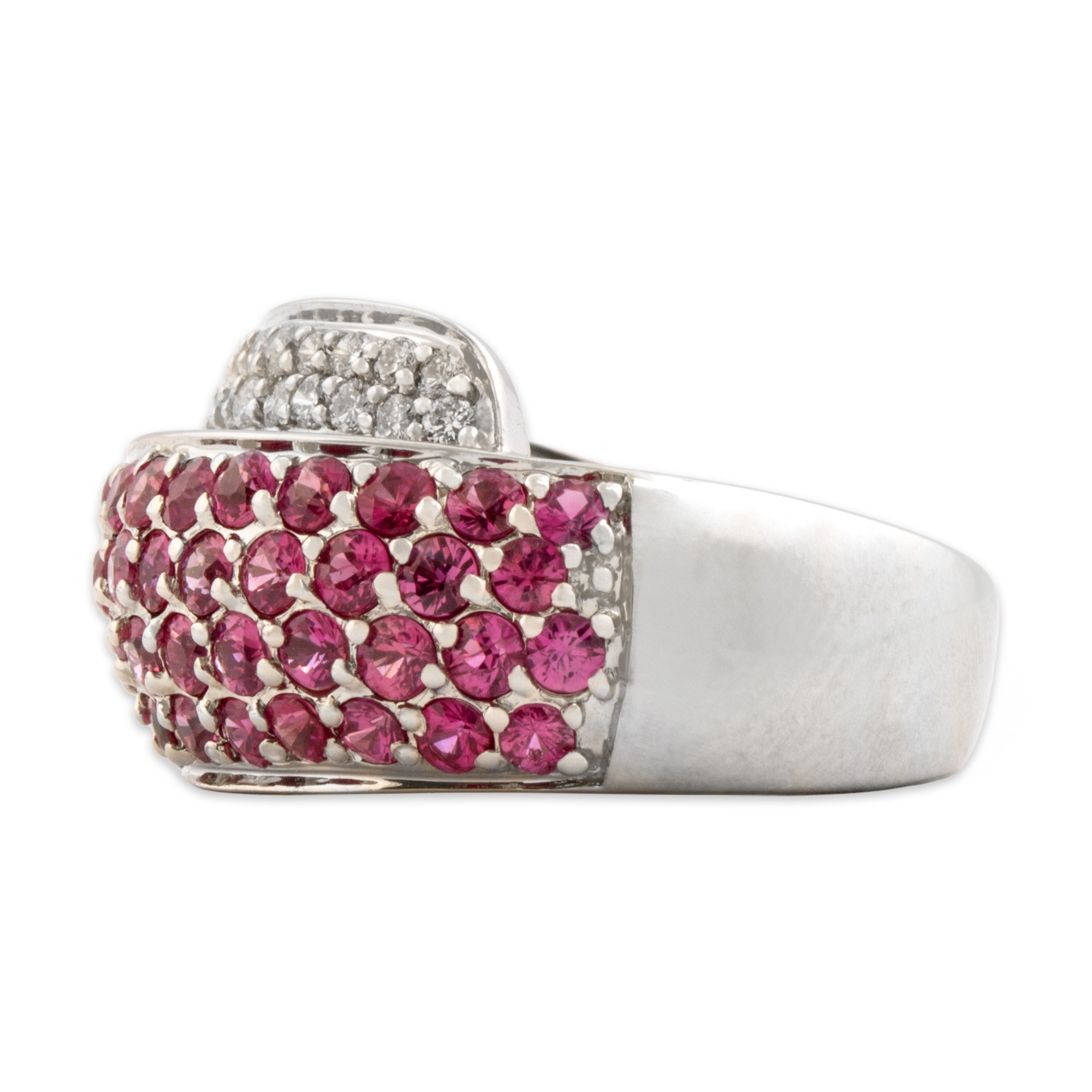 Vintage 14k White Gold 1.12cttw Ruby Diamond Wide Pavé Wrap Band Ring 7.00