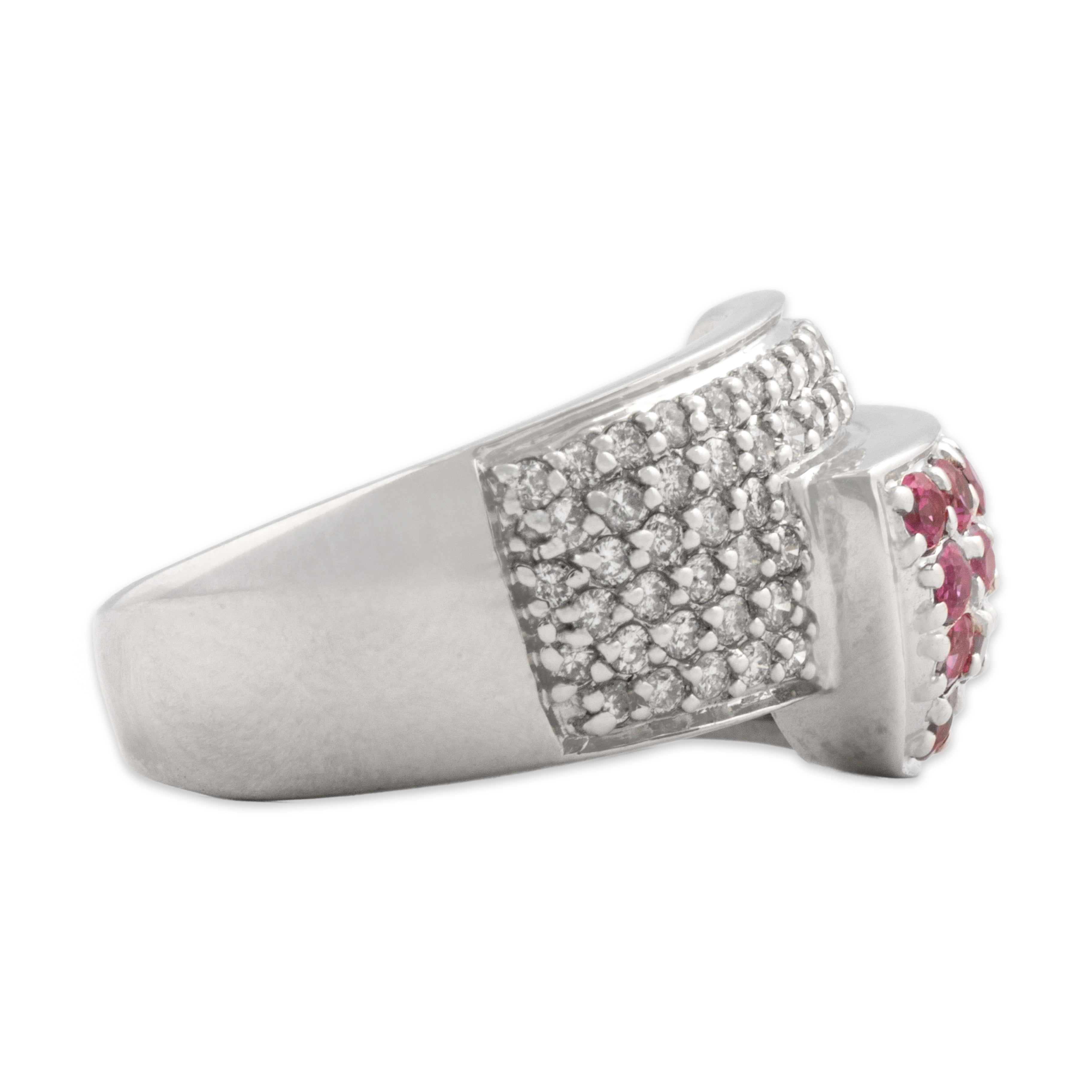 Vintage 14k White Gold 1.12cttw Ruby Diamond Wide Pavé Wrap Band Ring 7.00