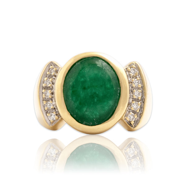 Vintage 14k Yellow Gold 3.25ct Jade Diamond Bold Geometric Bezel-Set Ring 6.50