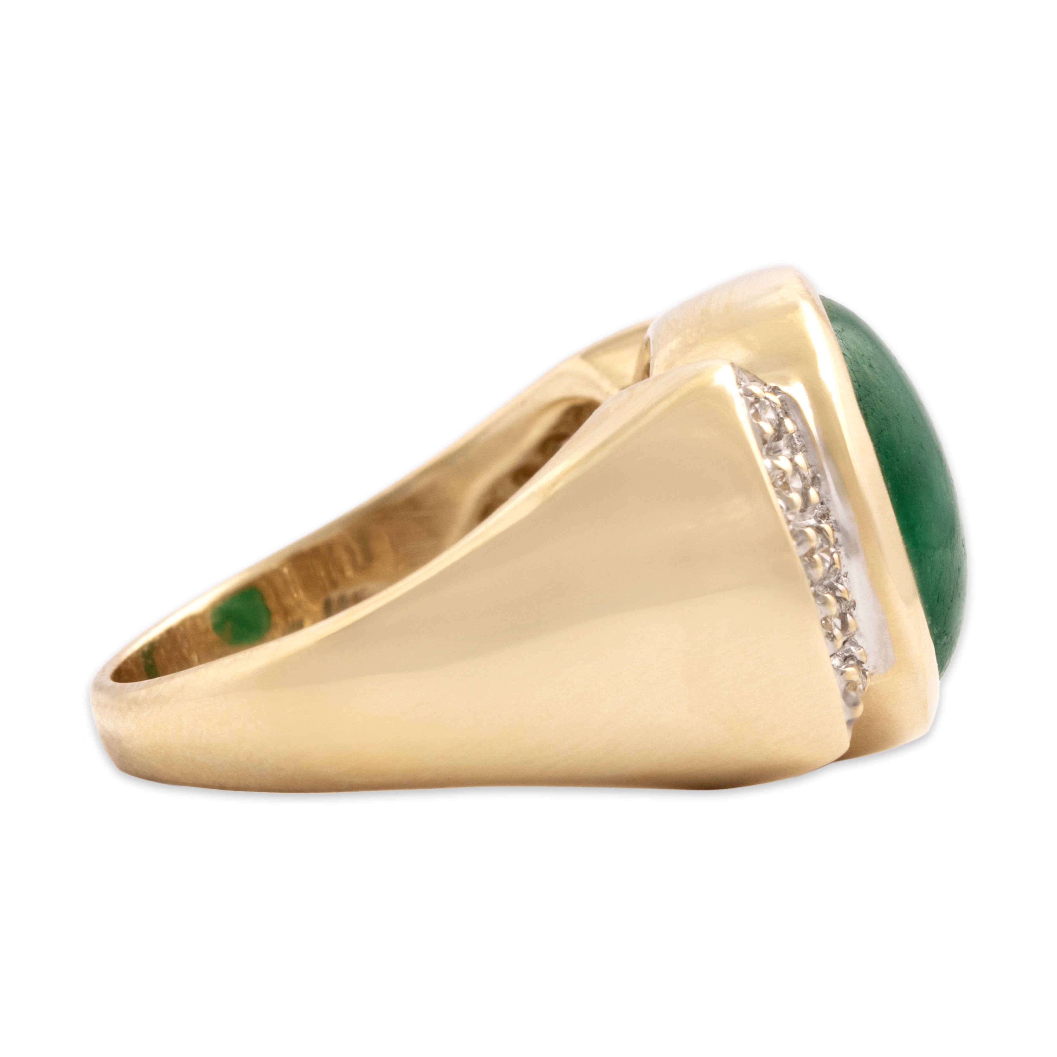 Vintage 14k Yellow Gold 3.25ct Jade Diamond Bold Geometric Bezel-Set Ring - Side view