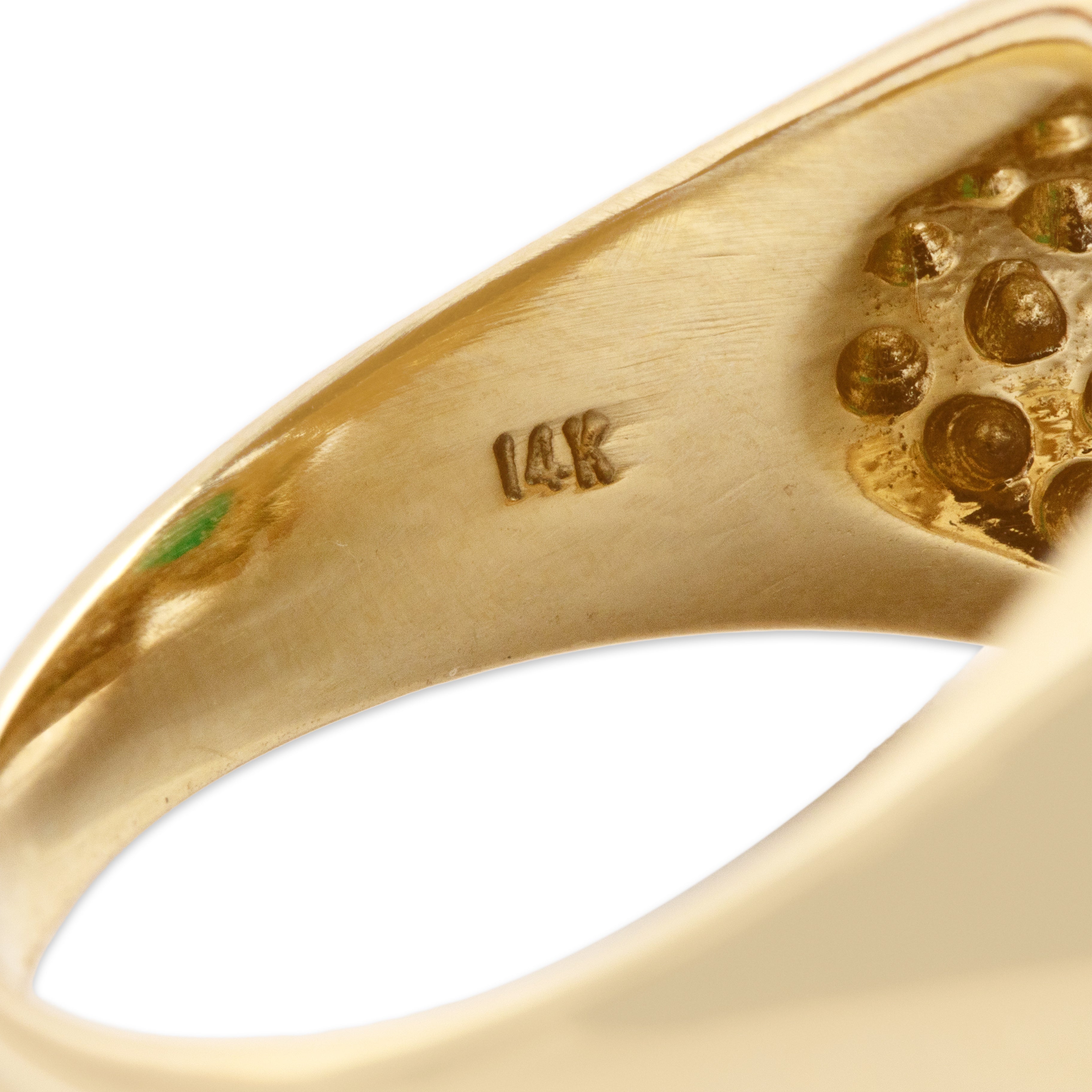 Vintage 14k Yellow Gold 3.25ct Jade Diamond Bold Geometric Bezel-Set Ring - Hallmark view