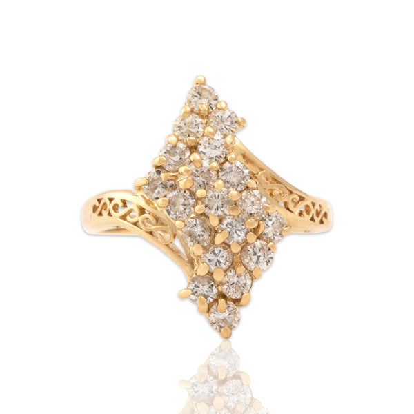 Vintage 14k Yellow Gold 1.13cttw Diamond Dazzling Swirling Cluster Ring 7.50