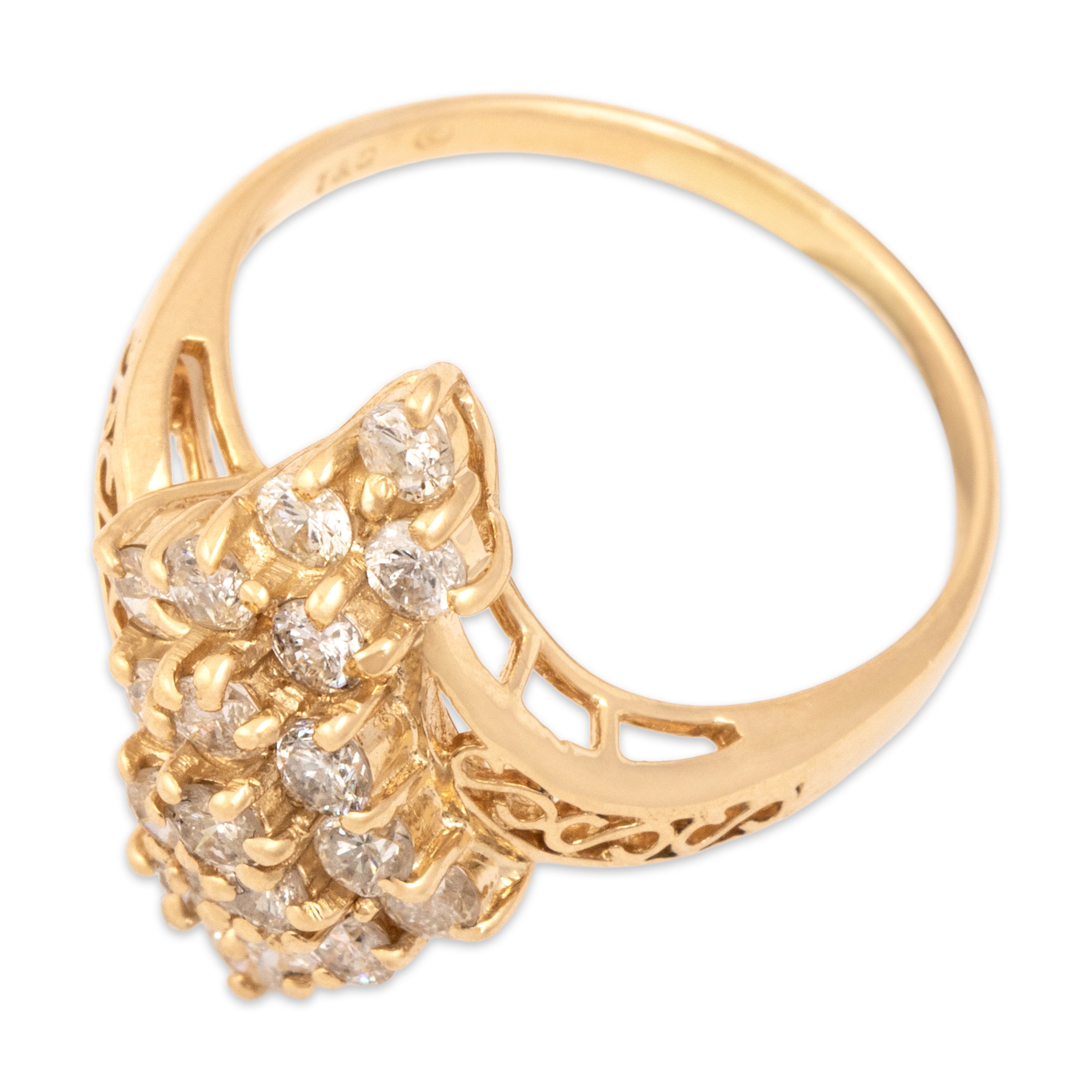 Vintage 14k Yellow Gold 1.13cttw Diamond Dazzling Swirling Cluster Ring - Overall view