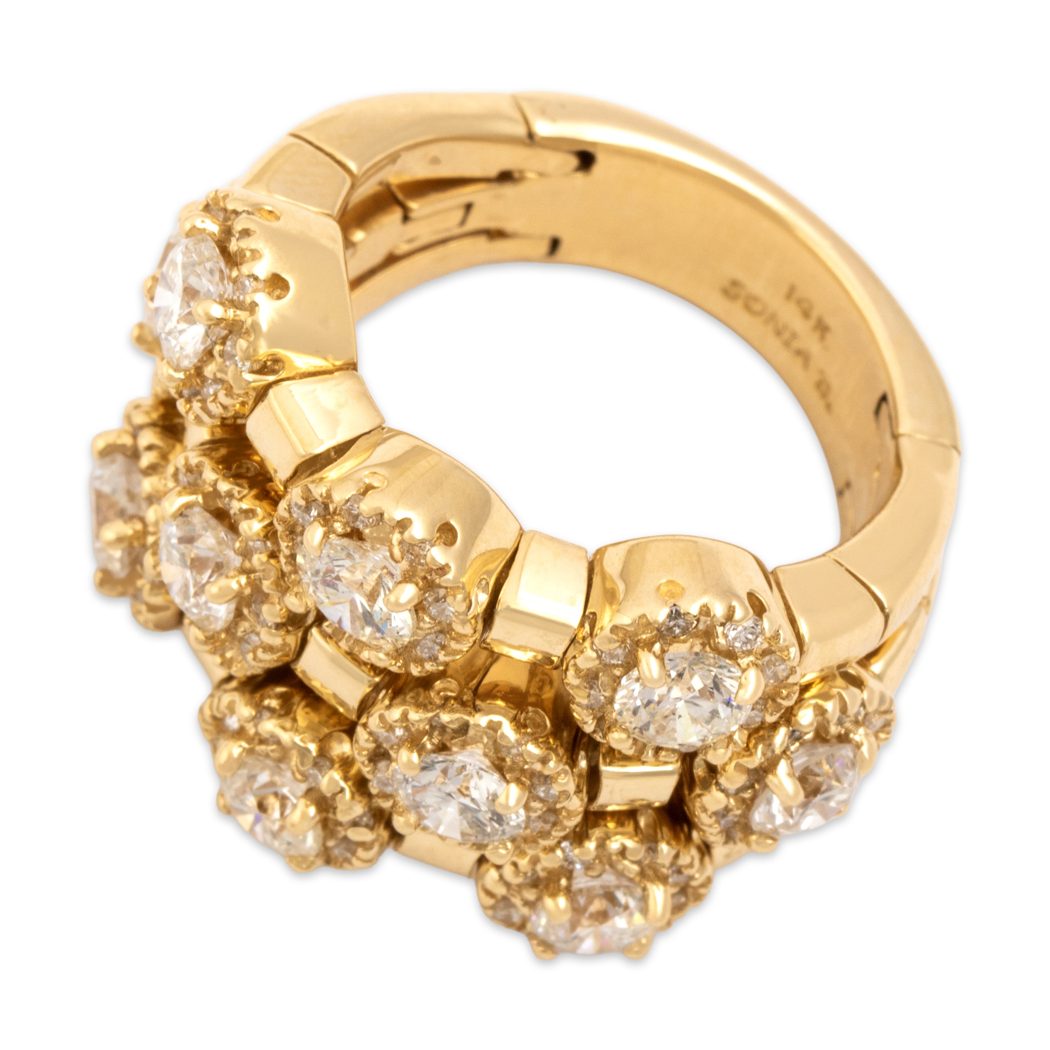 Vintage Sonia B Heavy 14k Yellow Gold 2.39cttw Diamond Statement Flexible Ring - Overall view