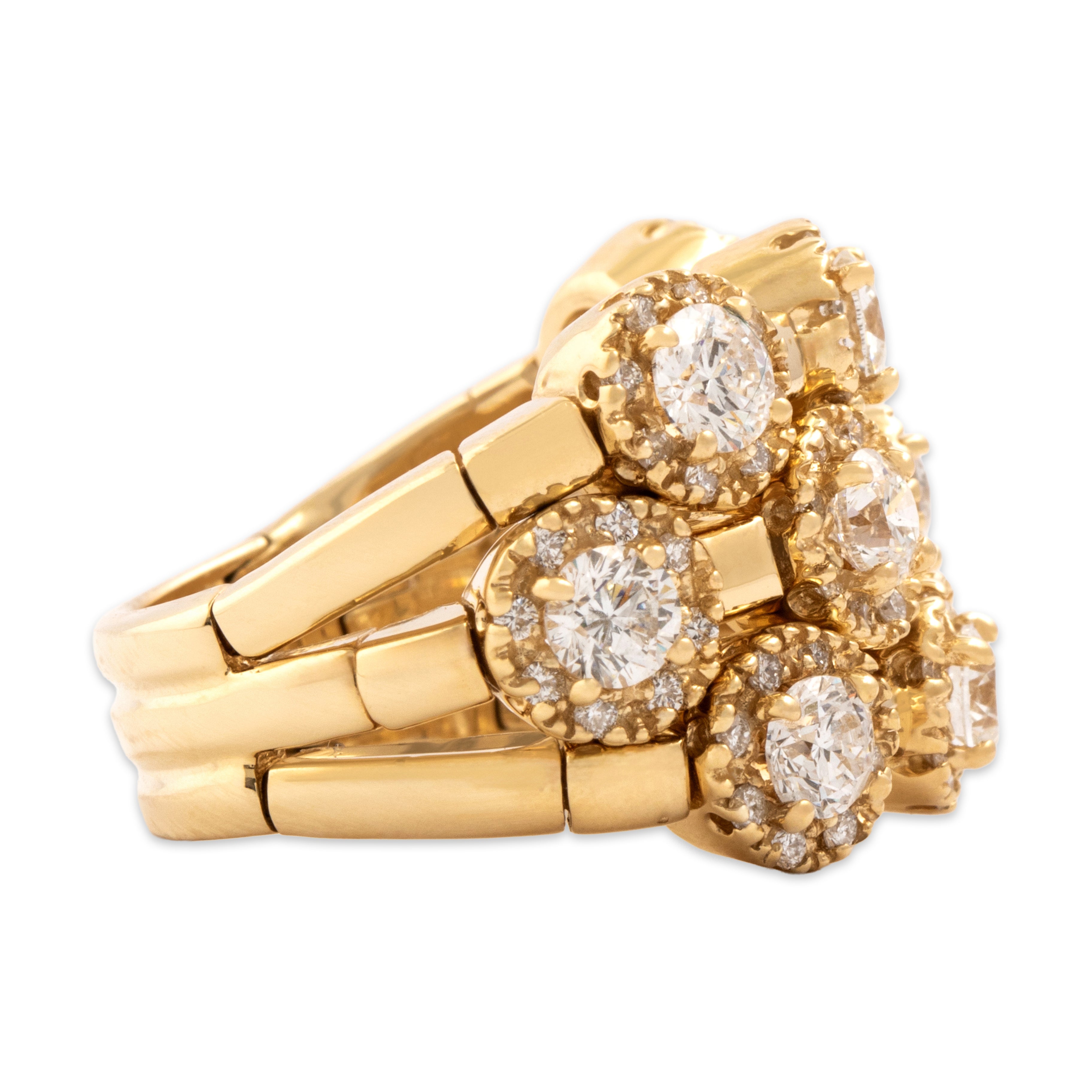 Vintage Sonia B Heavy 14k Yellow Gold 2.39cttw Diamond Statement Flexible Ring - Side view
