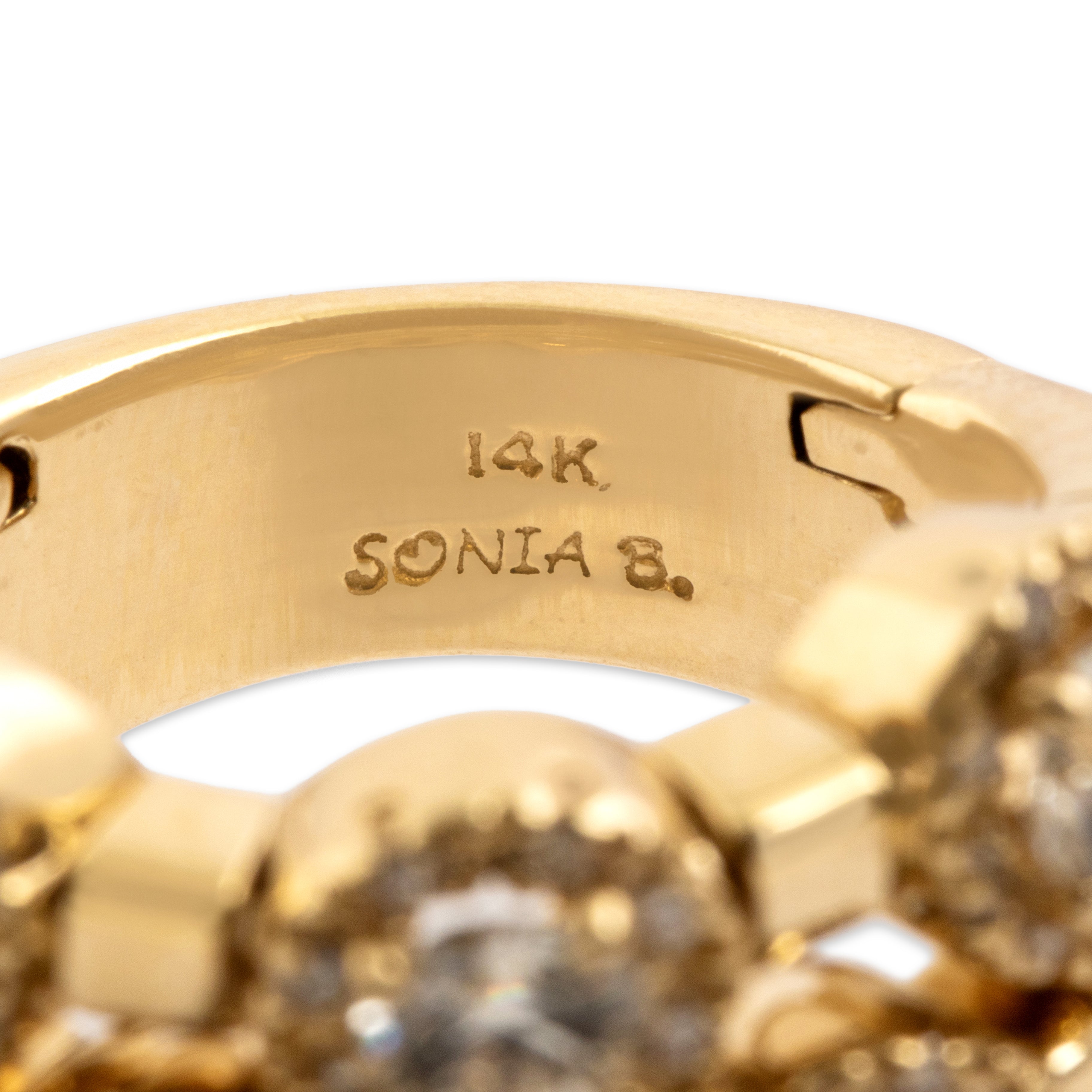 Vintage Sonia B Heavy 14k Yellow Gold 2.39cttw Diamond Statement Flexible Ring - Hallmark view